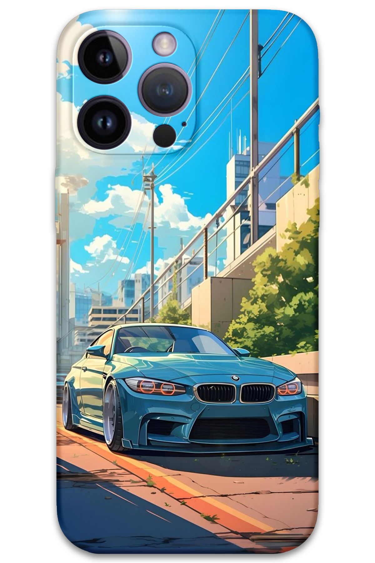 Gramaphone iPhone 14 Pro Uyumlu Araba Desenli Telefon Kılıfı + Ekran Koruyucu - 5760