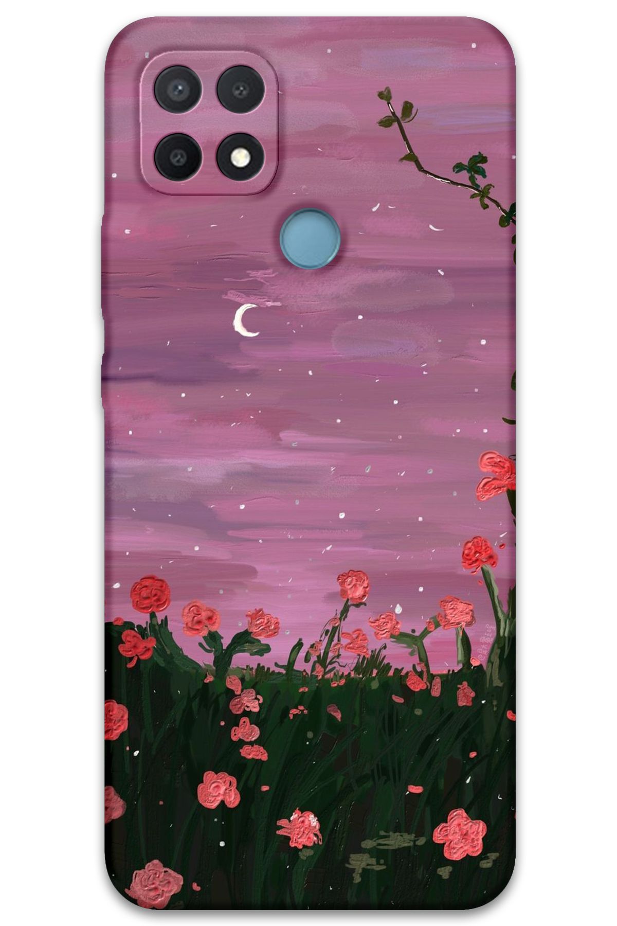 Gramaphone Oppo A15s Uyumlu Çiçek Desenli Telefon Kılıfı + Ekran Koruyucu - 5793