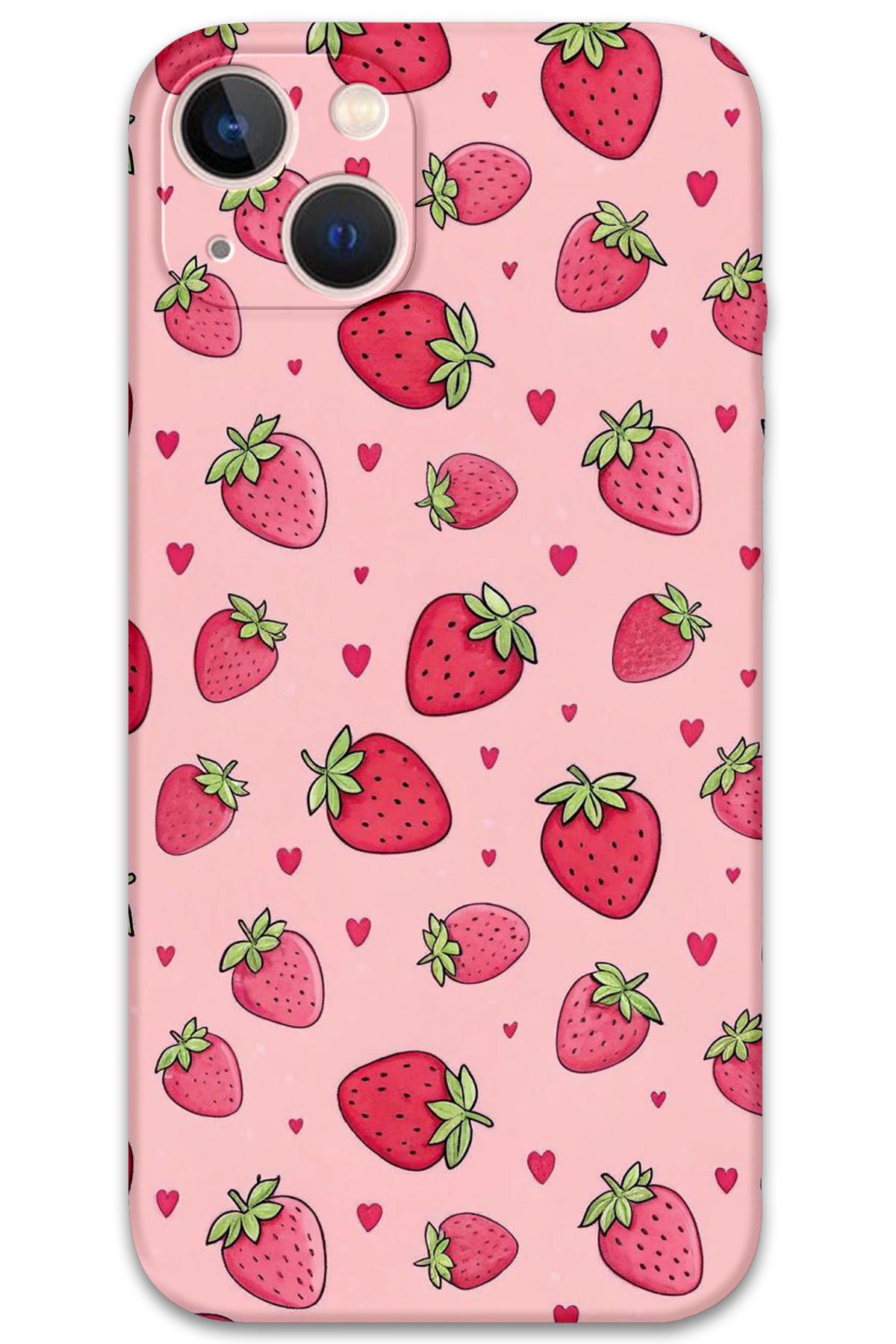 Gramaphone iPhone 15 Uyumlu Çilek Desenli Telefon Kılıfı + Ekran Koruyucu - 5804