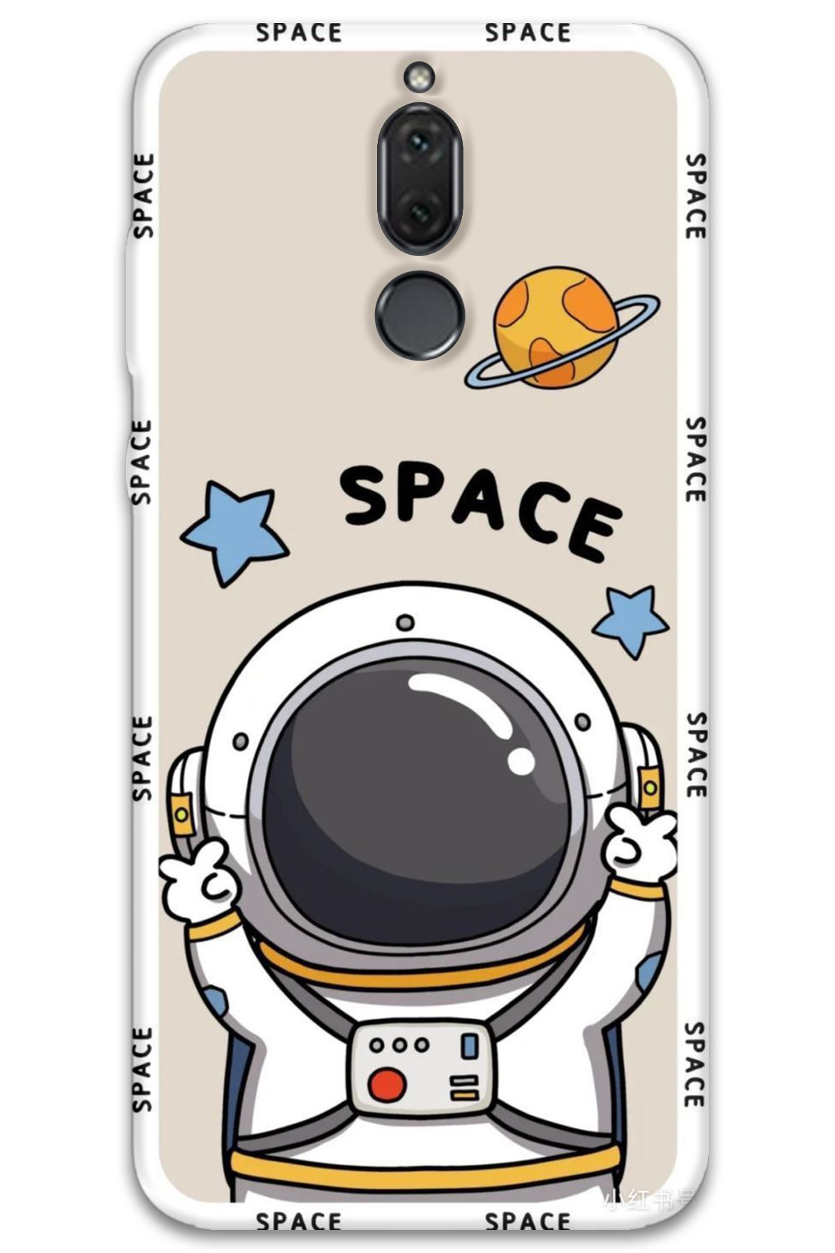 Gramaphone Huawei Mate 10 Lite Uyumlu Astronot Desenli Telefon Kılıfı + Ekran Koruyucu - 5865
