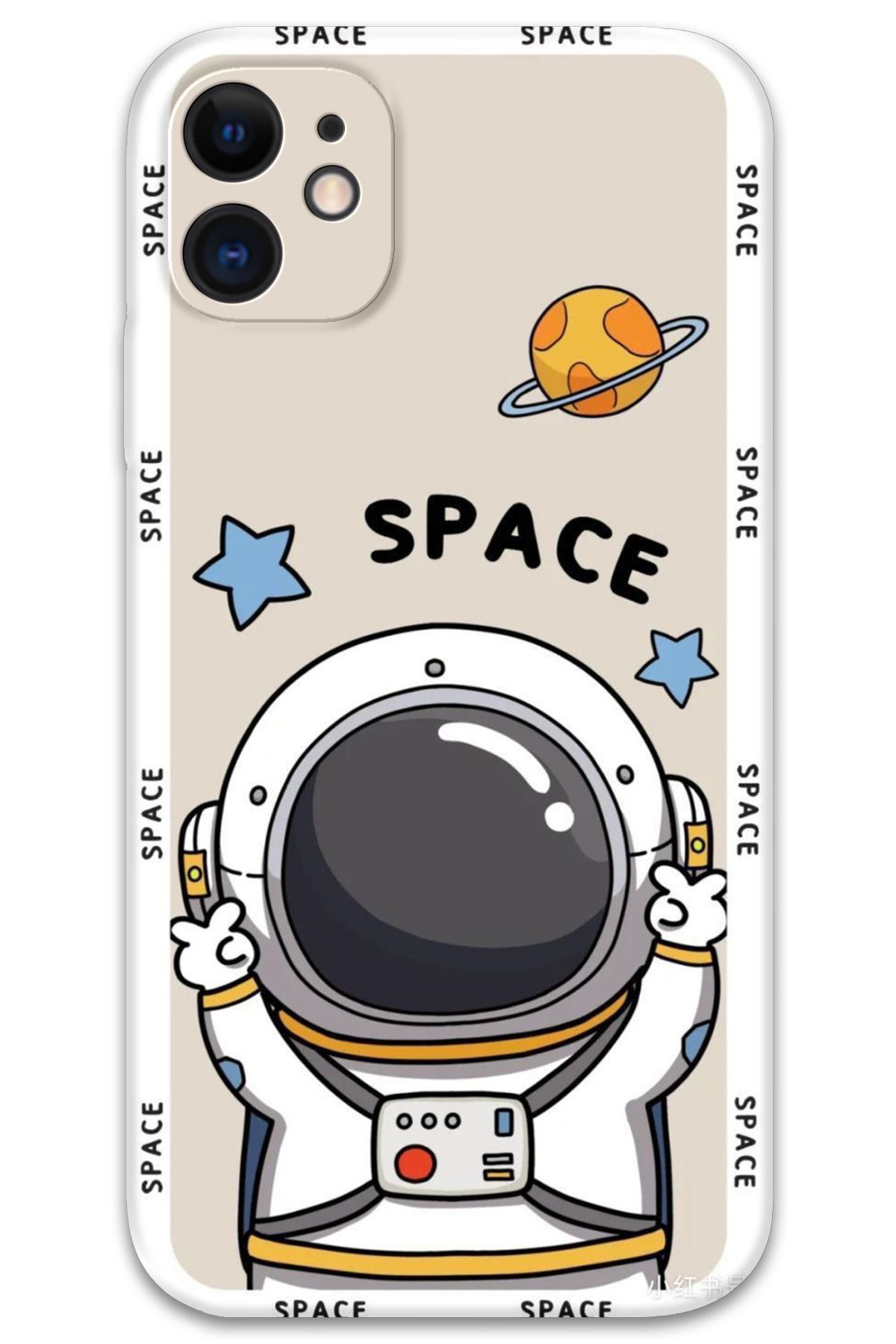 Gramaphone iPhone 12 Uyumlu Astronot Desenli Telefon Kılıfı + Ekran Koruyucu - 5865