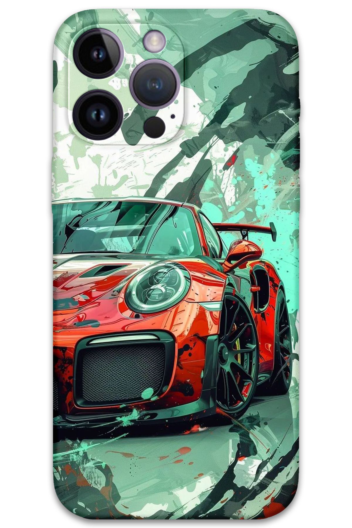 Gramaphone iPhone 14 Pro Uyumlu Araba Desenli Telefon Kılıfı + Ekran Koruyucu - 5765