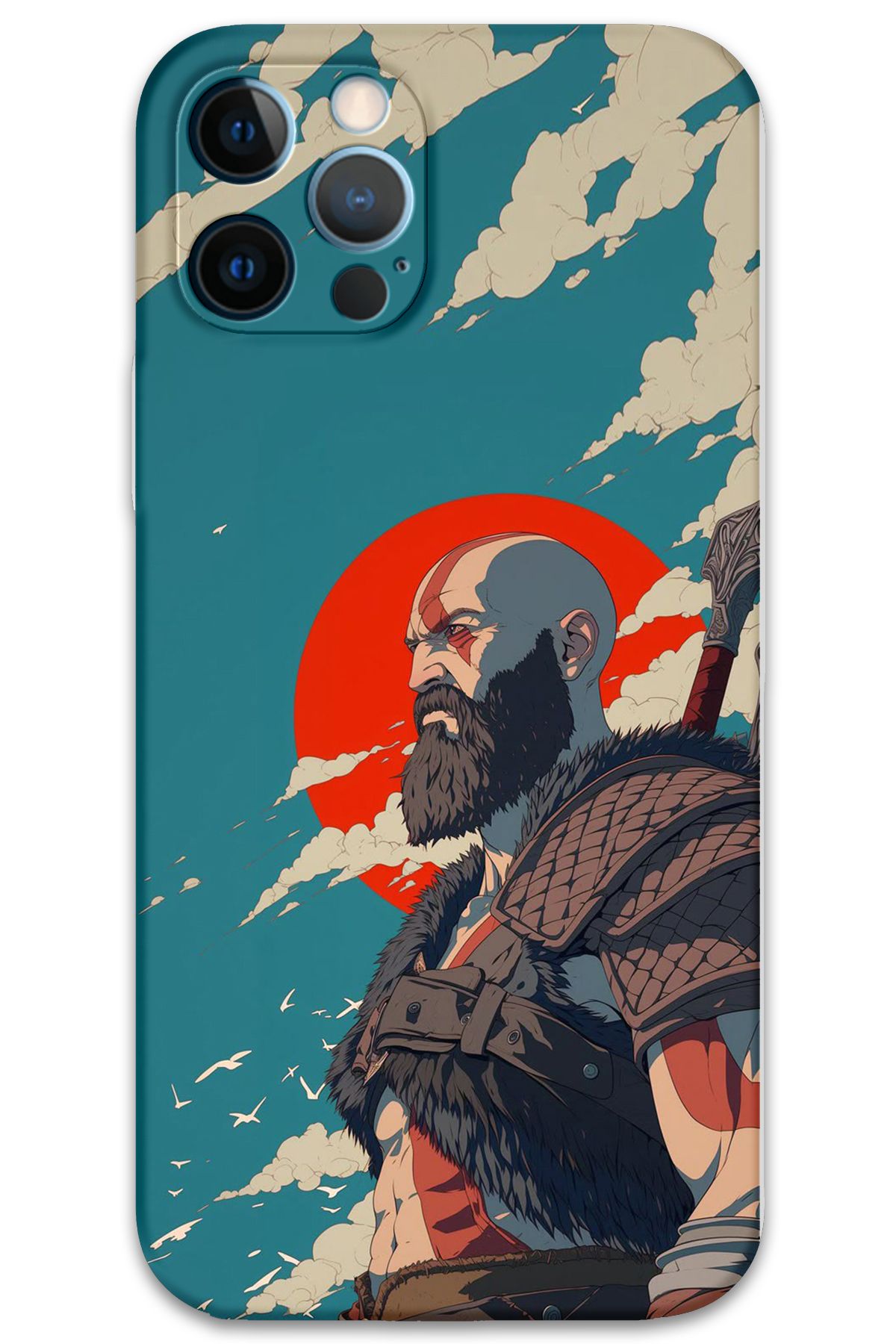 Gramaphone iPhone 12 Pro Max Uyumlu Kratos Desenli Telefon Kılıfı + Ekran Koruyucu - 5824