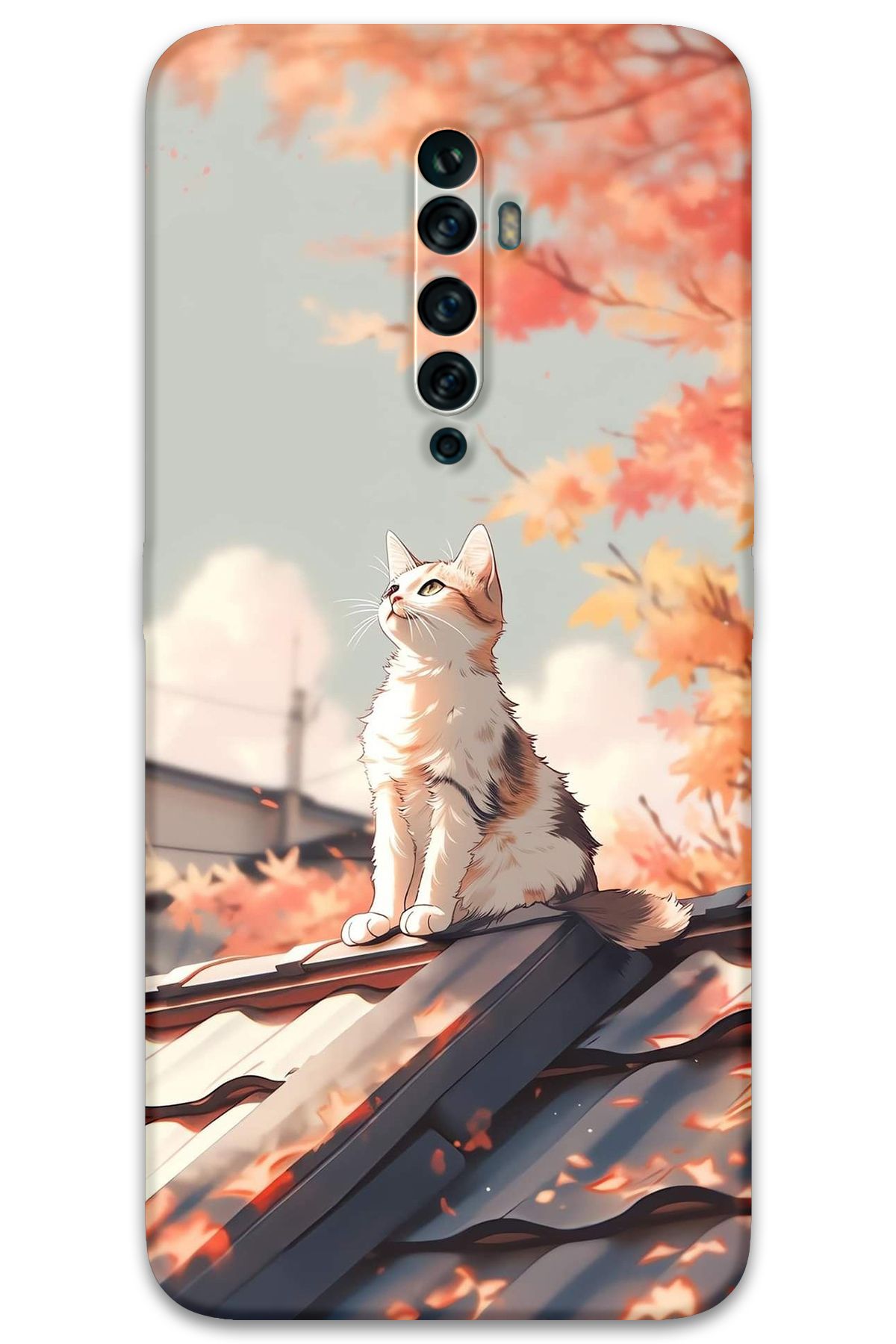 Gramaphone Oppo Reno 2z Uyumlu Kedi Desenli Telefon Kılıfı + Ekran Koruyucu - 5784