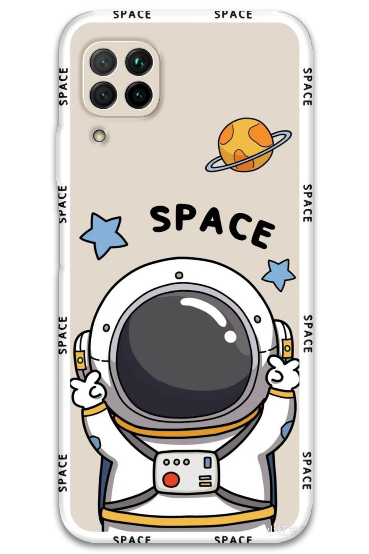 Gramaphone Huawei P40 Lite Uyumlu Astronot Desenli Telefon Kılıfı + Ekran Koruyucu - 5865