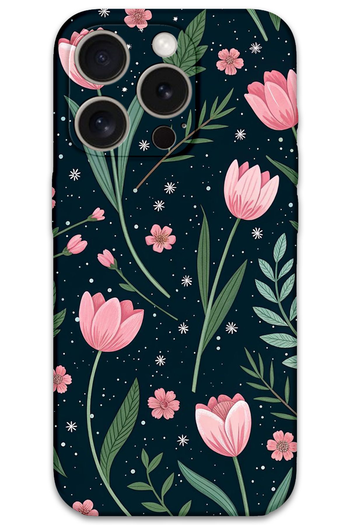 Gramaphone iPhone 15 Pro Uyumlu Çiçek Desenli Telefon Kılıfı + Ekran Koruyucu - 5788