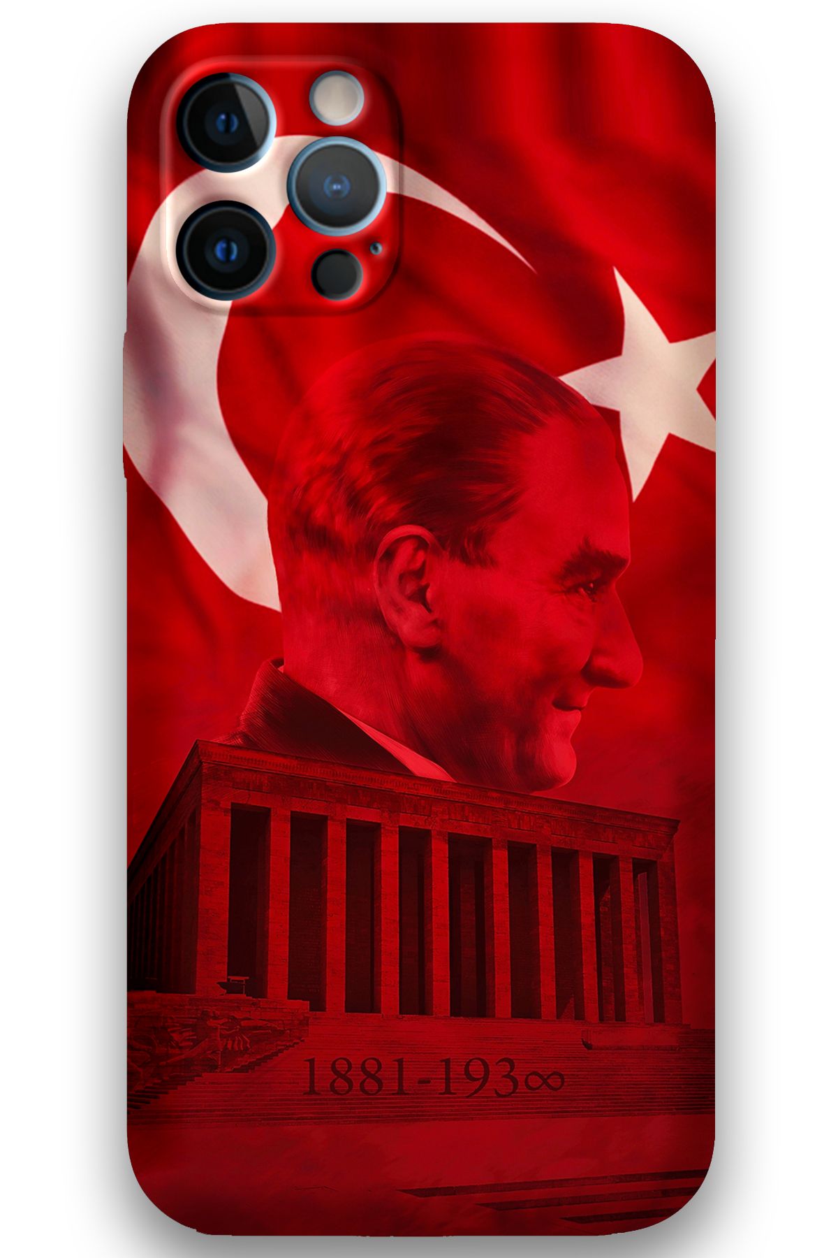 Gramaphone iPhone 12 Pro Max Uyumlu Atatürk Desenli Telefon Kılıfı + Ekran Koruyucu - 5848