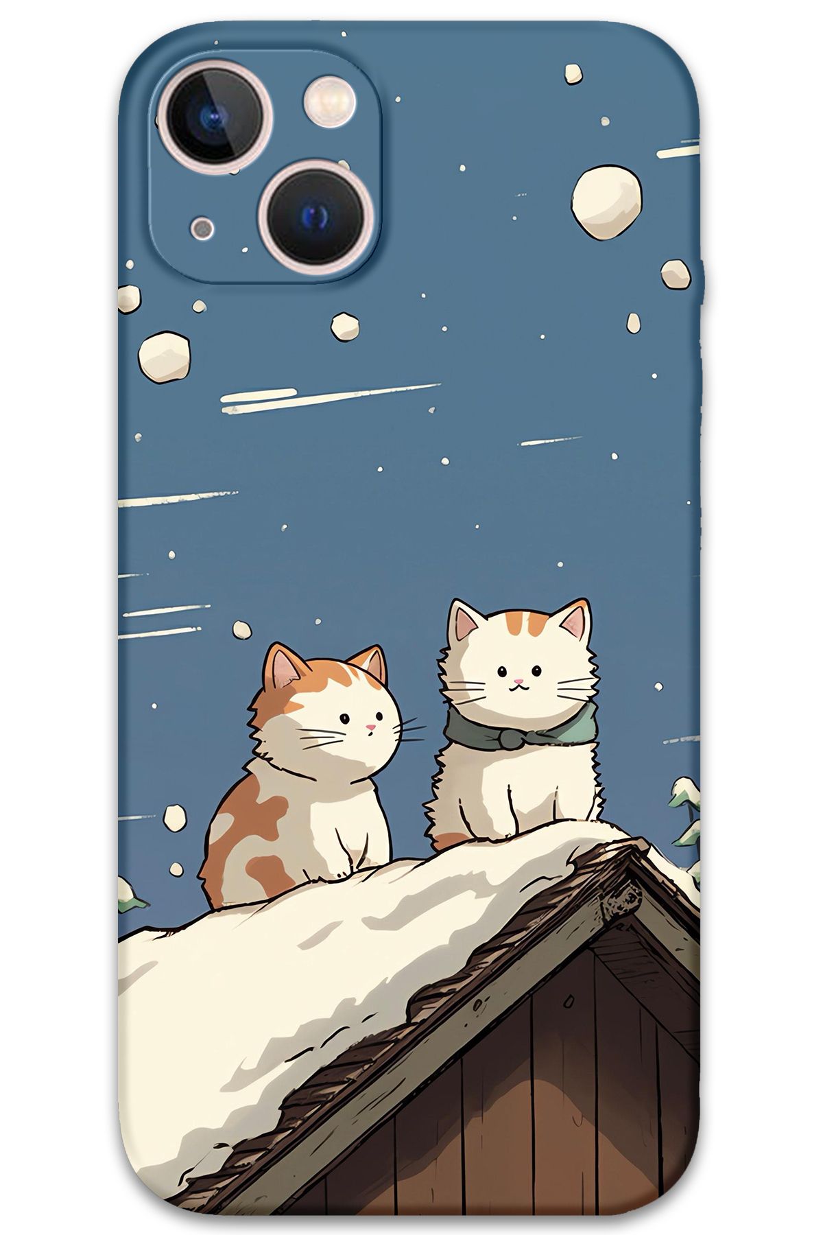 Gramaphone iPhone 14 Uyumlu Kedi Desenli Telefon Kılıfı + Ekran Koruyucu - 5780