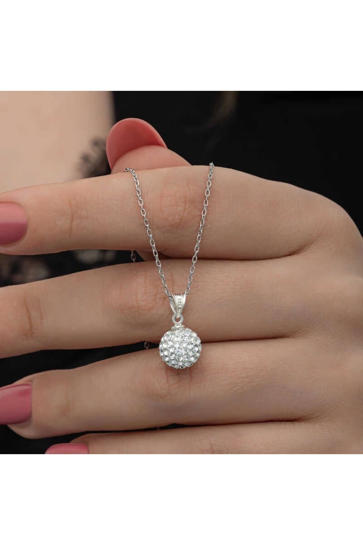 luz&pos Gümüş Beyaz Kristal Taşlı Kadın Kolye