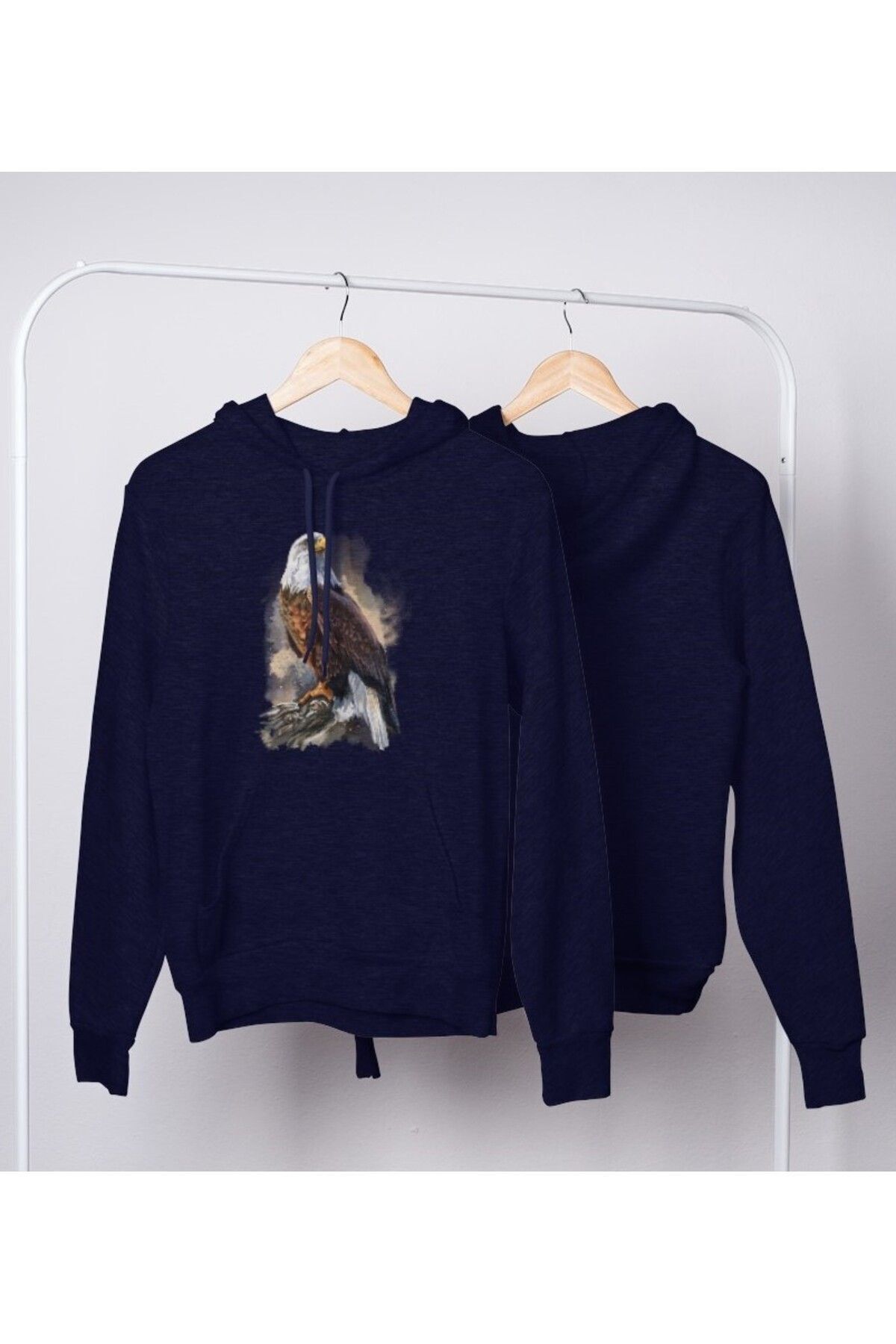 FoxSkin Sportswear&Company Unisex Kartal Baskılı 2 İplik Şardonlu Kapüşonlu Oversıze Sweatshirt Hoodie