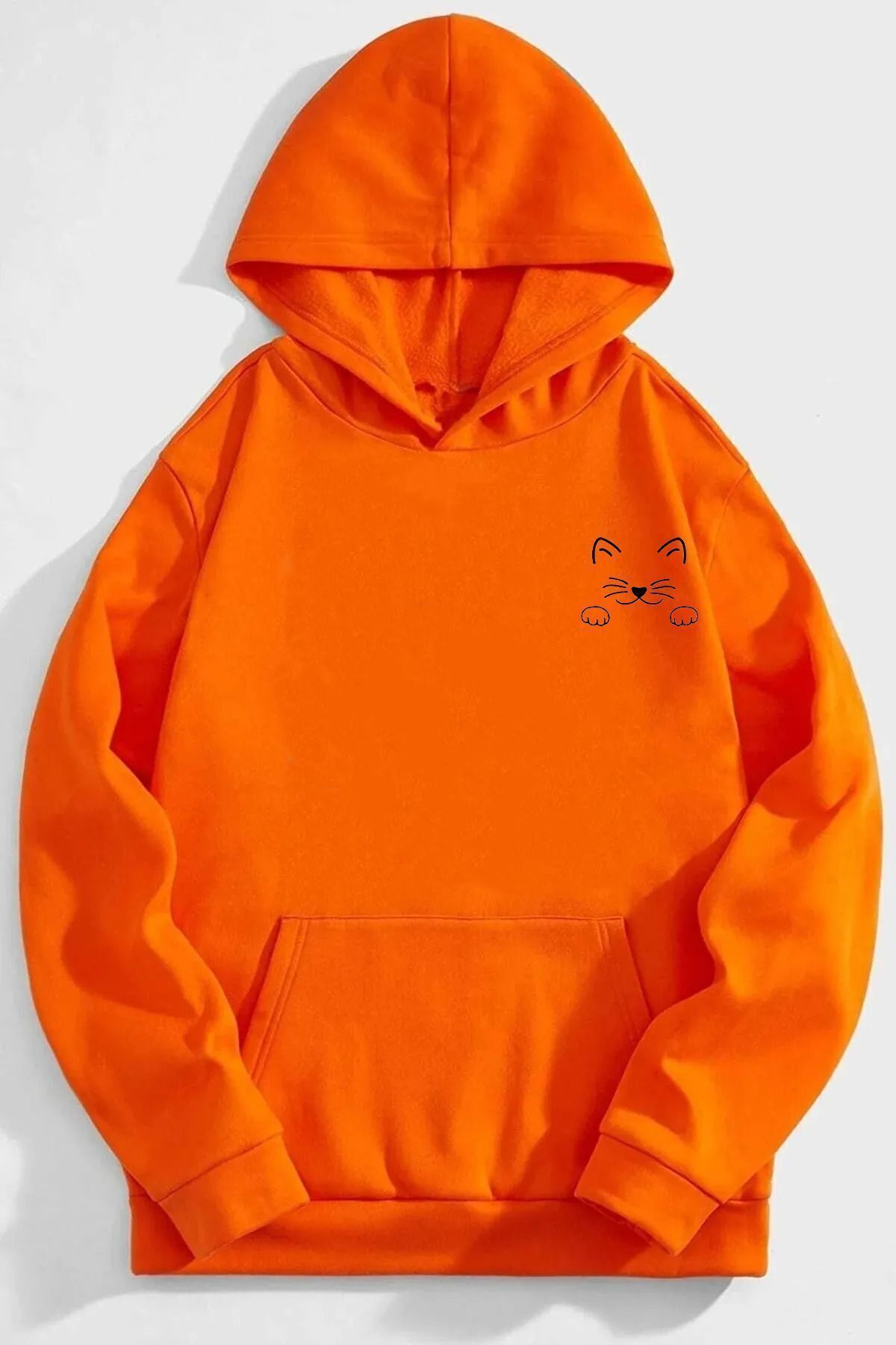 FoxSkin Sportswear&Company UNISEX CAT Baskılı Kapüşonlu Oversıze Sweatshirt Hoodie