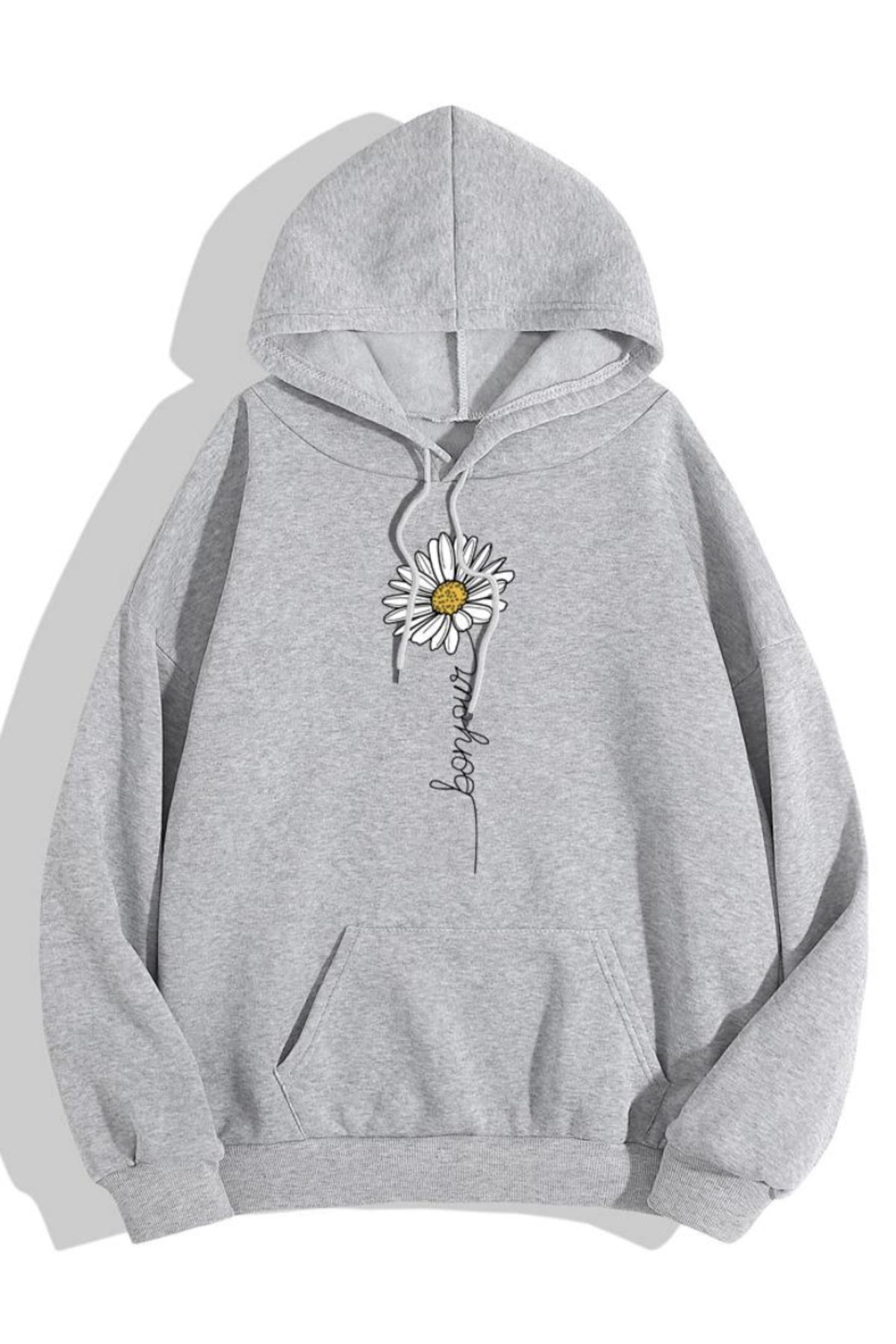 FoxSkin Sportswear&Company Unisex Papatya Baskılı Kapüşonlu Oversıze Sweatshirt Hoodie