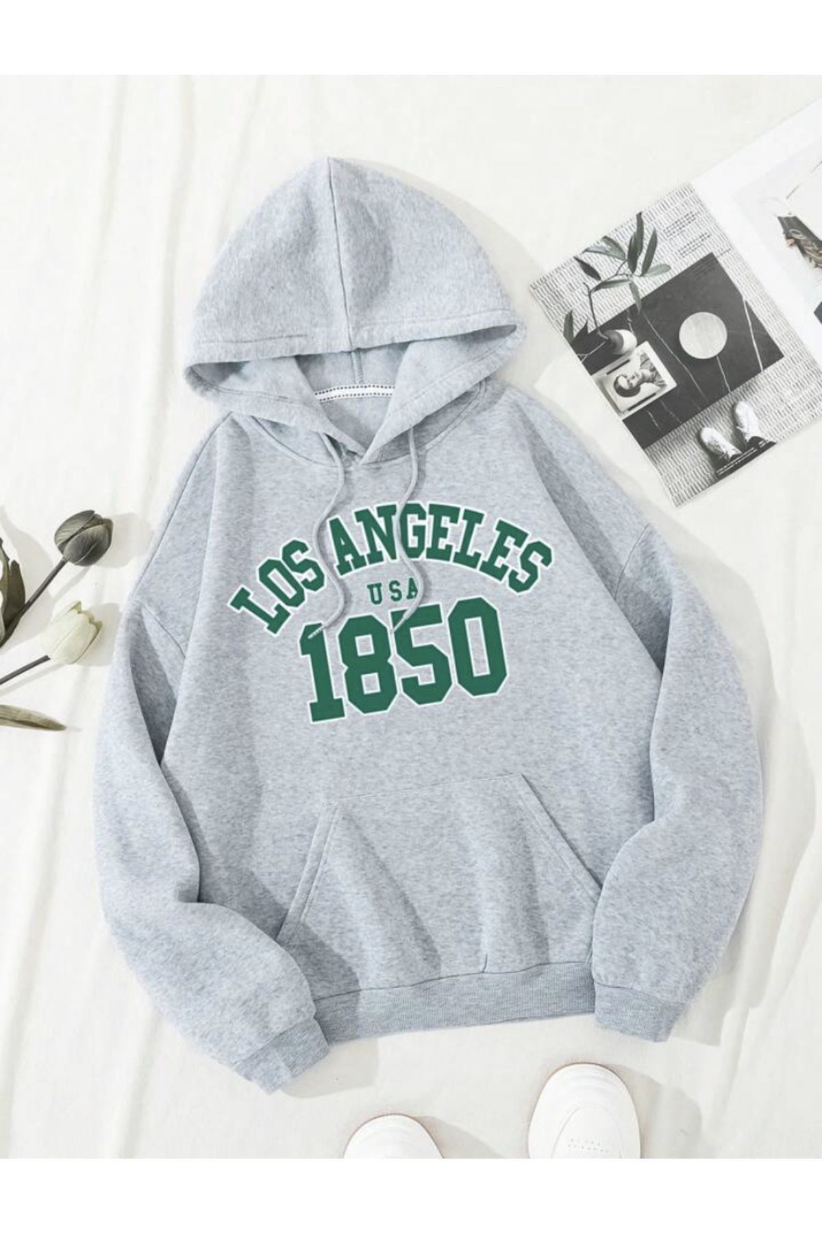 FoxSkin Sportswear&Company Unisex Los Angeles 1850 Baskılı Kapüşonlu Oversıze Sweatshirt Hoodie