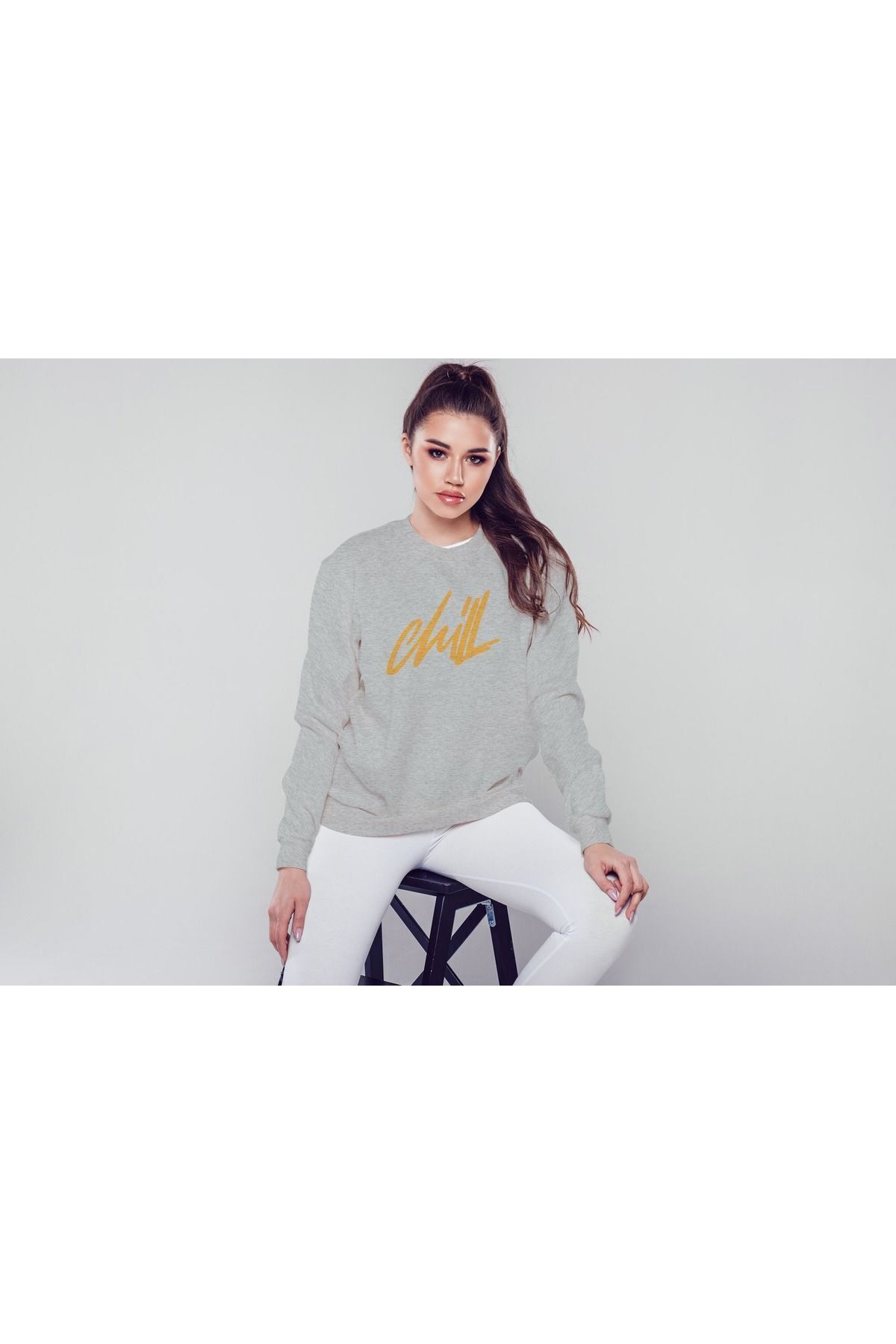 FoxSkin Sportswear&Company Unisex Chill Baskılı Oversıze Sweatshirt - 2 iplik şardonlu