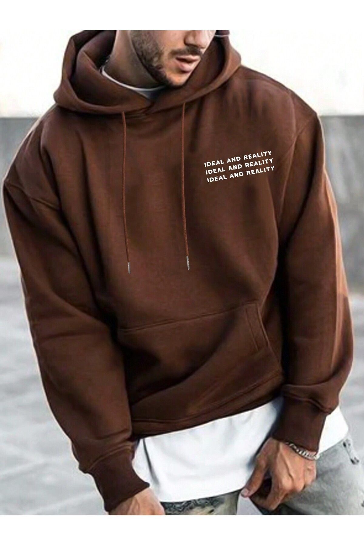 FoxSkin Sportswear&Company UNISEX IDEAL AND REALITY Boynuzu Baskılı Kapüşonlu 2 iplik şardonlu Sweatshirt Hoodie