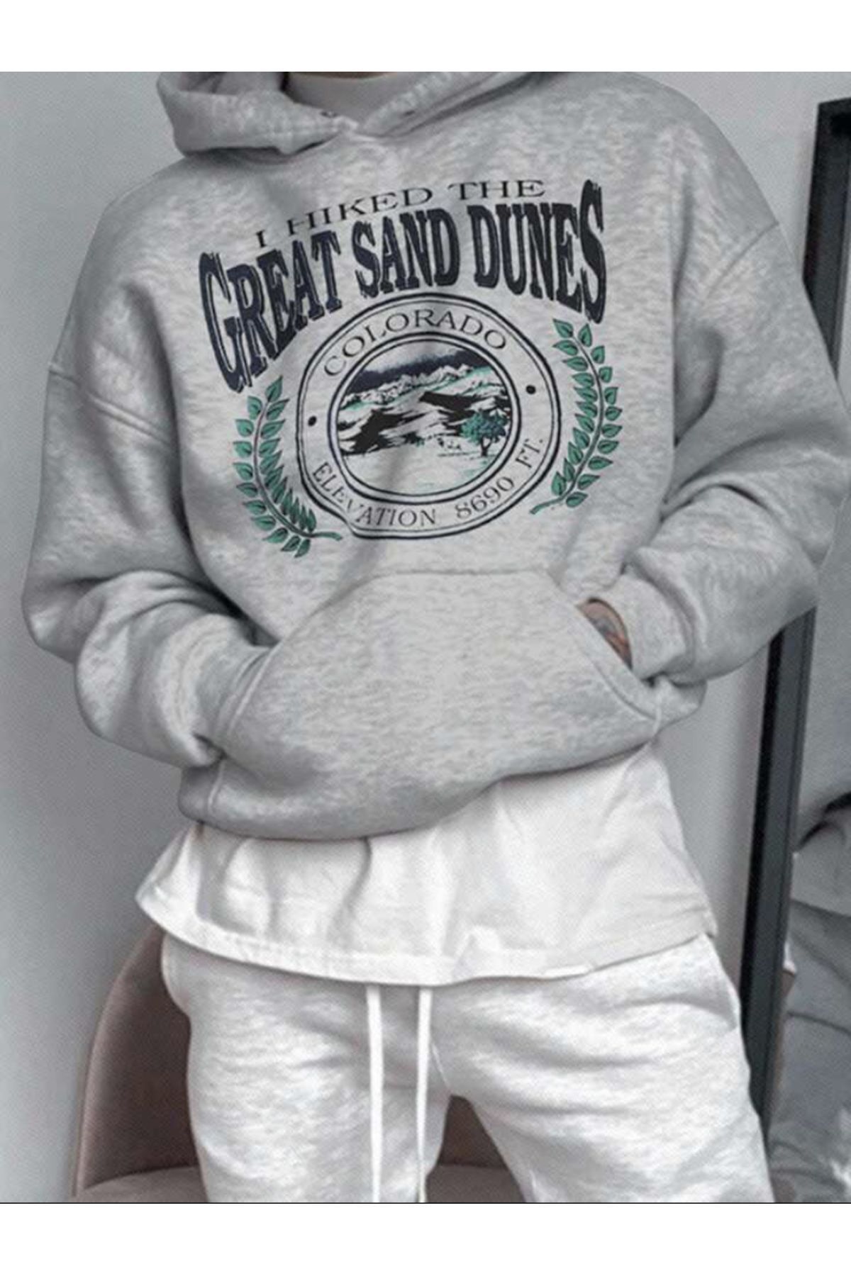 FoxSkin Sportswear&Company Unisex Great Sand Dunes Baskılı Kapüşonlu Oversıze Sweatshirt Hoodie