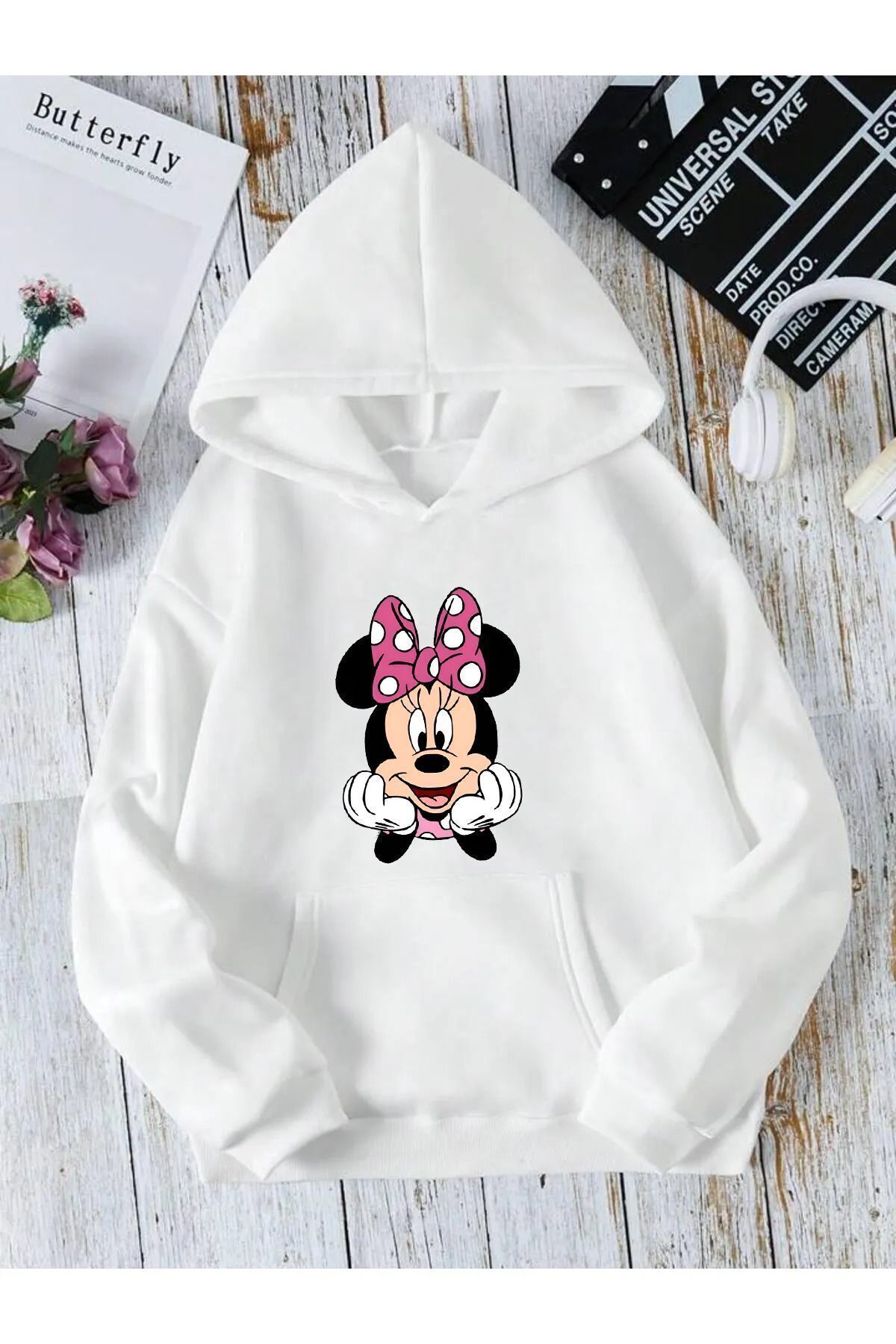 FoxSkin Sportswear&Company UNISEX MINNIE MOUSE SAKLAMBAÇ Baskılı Kapüşonlu Oversıze Sweatshirt Hoodie