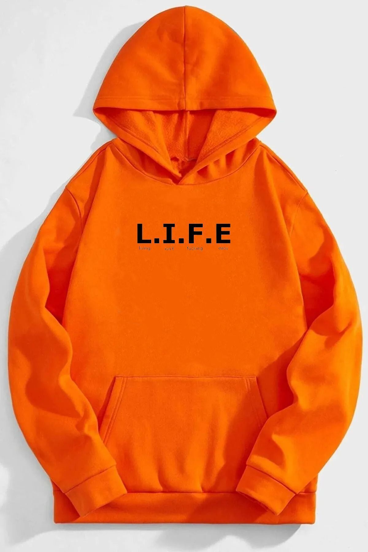 FoxSkin Sportswear&Company UNISEX L.I.F.E Baskılı Kapüşonlu Oversıze Sweatshirt Hoodie