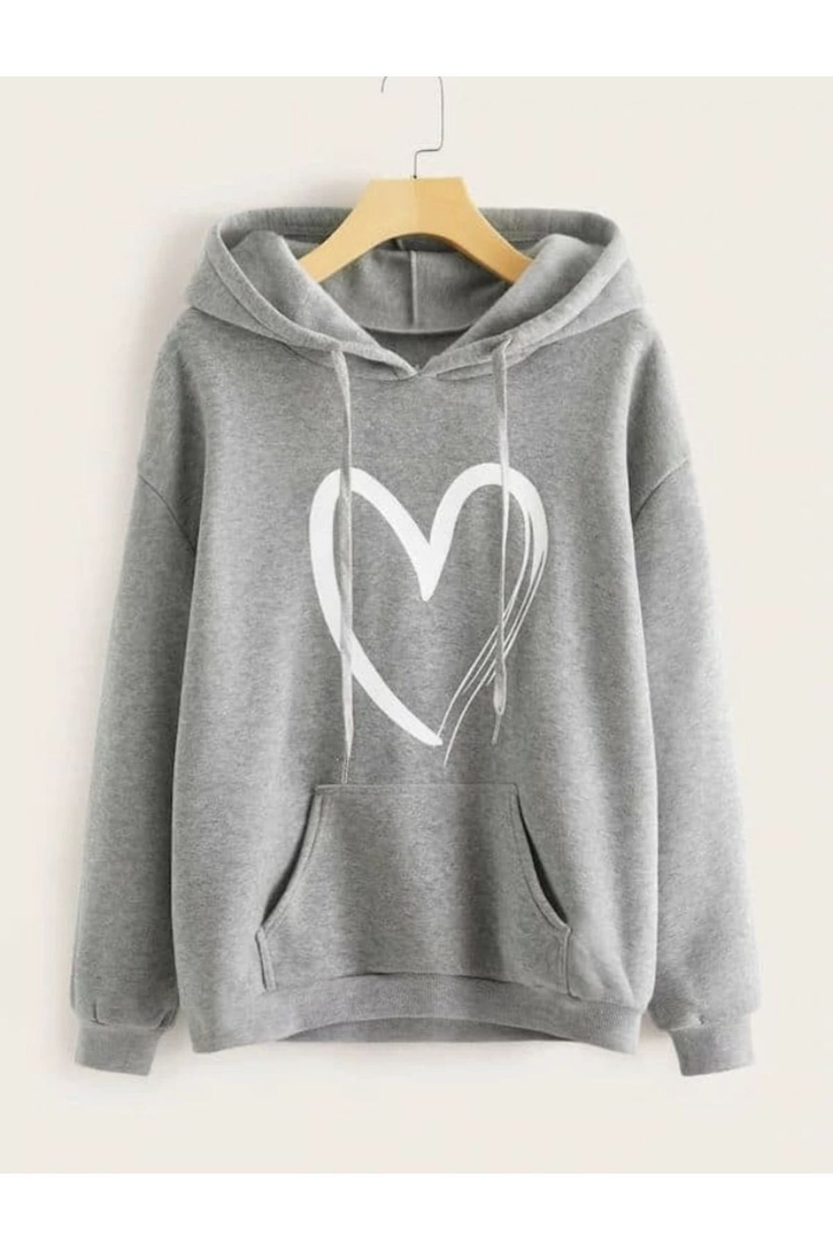FoxSkin Sportswear&Company Unisex Kalp Baskılı Kapüşonlu Oversıze Sweatshirt Hoodie