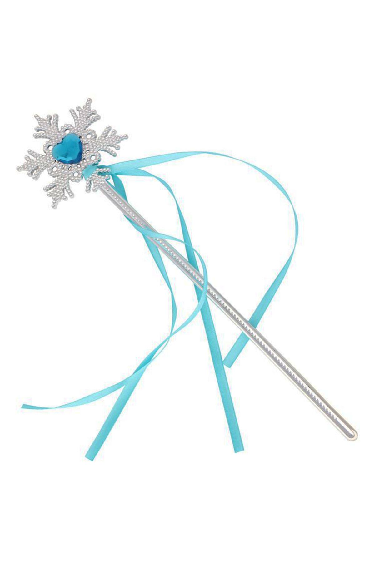 swilex Kar Taneli Mavi Kalp Taşlı Saten Kurdeleli Karlar Ülkesi Elsa Asası Sopası 34 cm