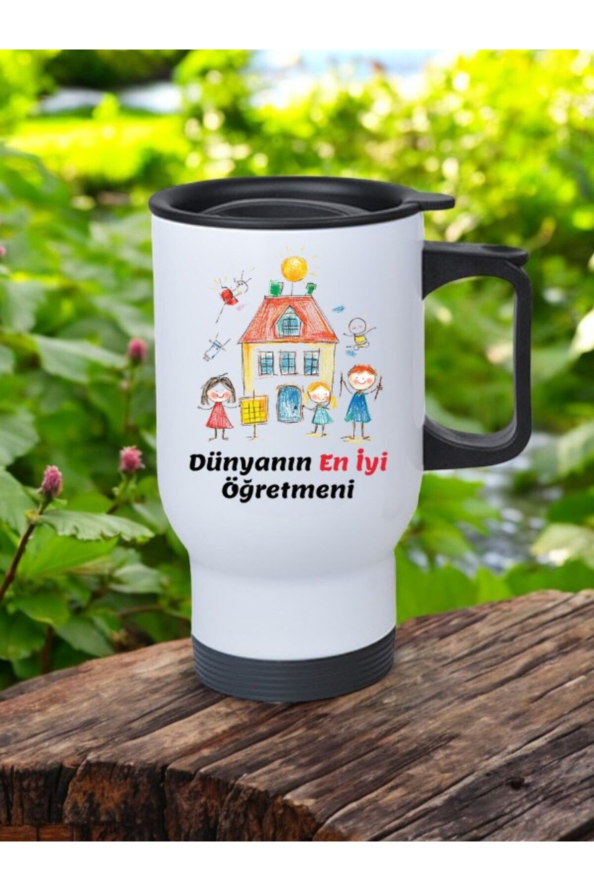 lili hediyelik Dünyanın En İyi Öğretmeni Yazılı Kulplu Çelik Bardak Termos 450 ml