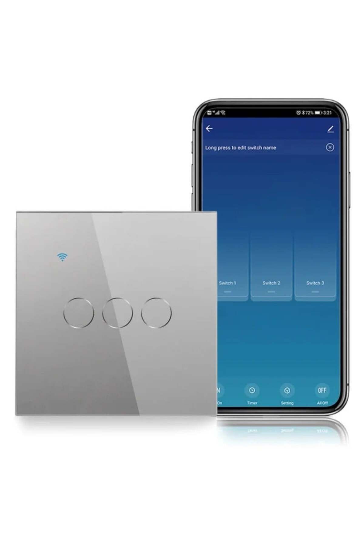 iUni-Întrerupător tactil inteligent, WiFi, Sticlă securizată, iUni 3G, 10A, Control vocal, Smart Life/Tuya, LED, Argintiu 2