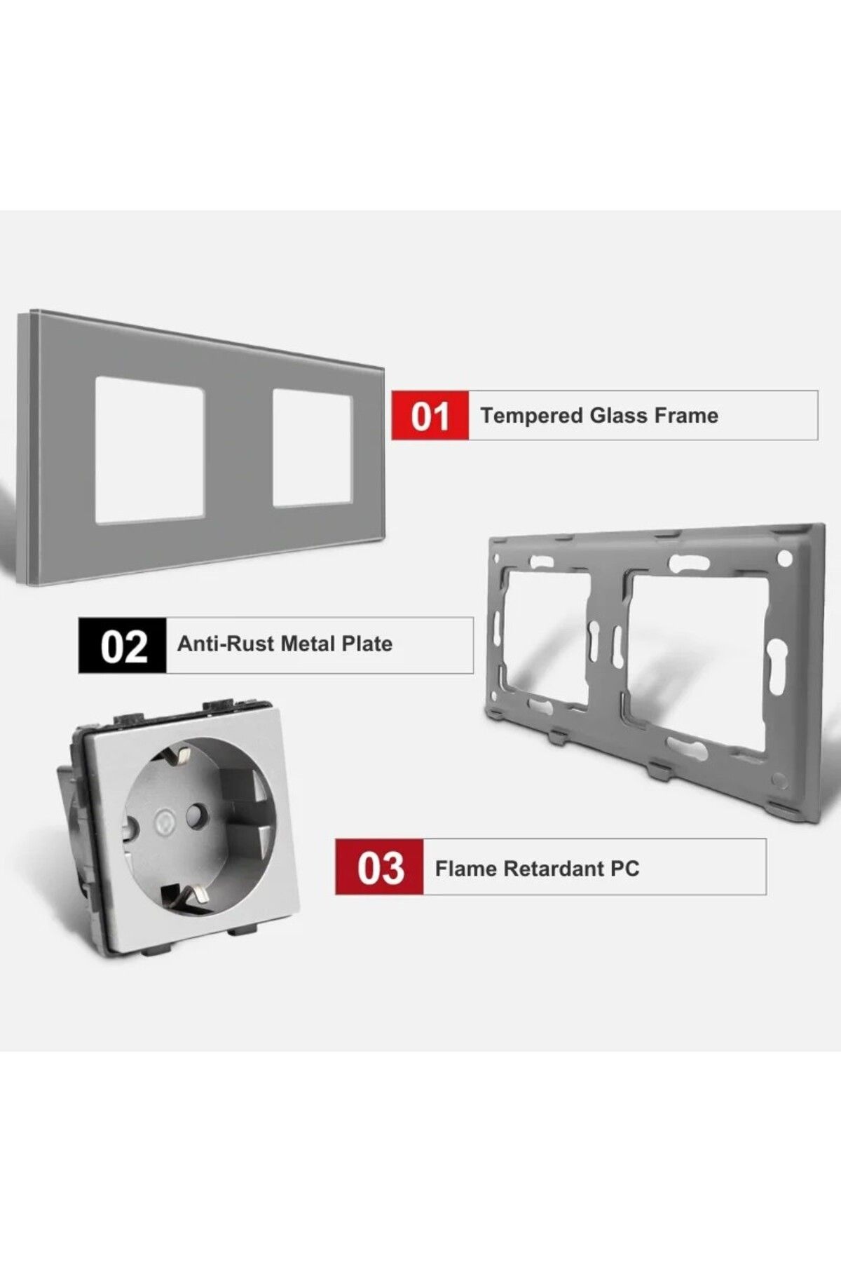 iUni-Double Socket With Tempered Glass Frame Ws2, 16a, Silver 3