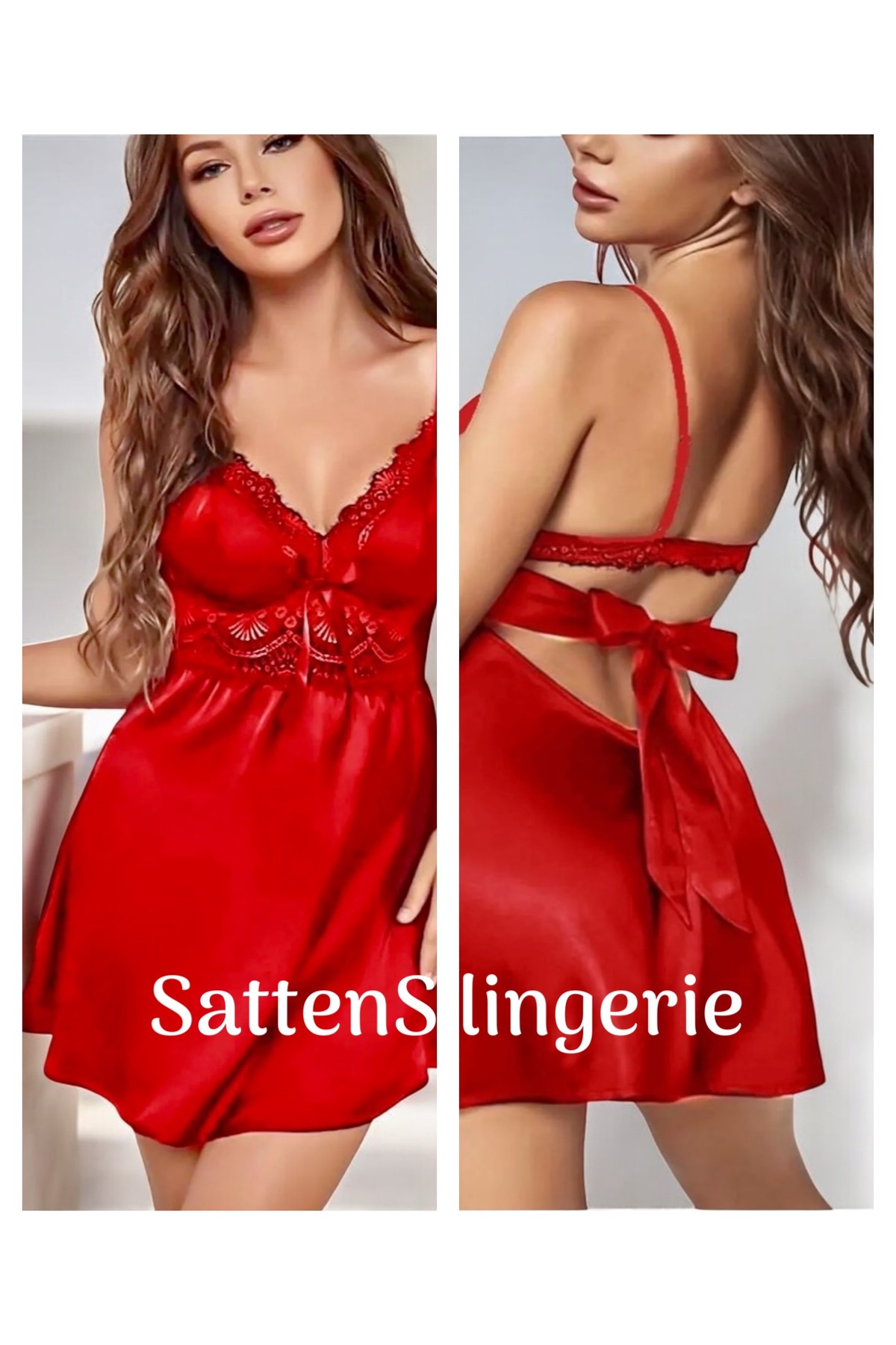 SATTENS Sexy - İpeksi saten gecelik takımı- lüks saten kadın kısa boy gecelik çeyizlik seti