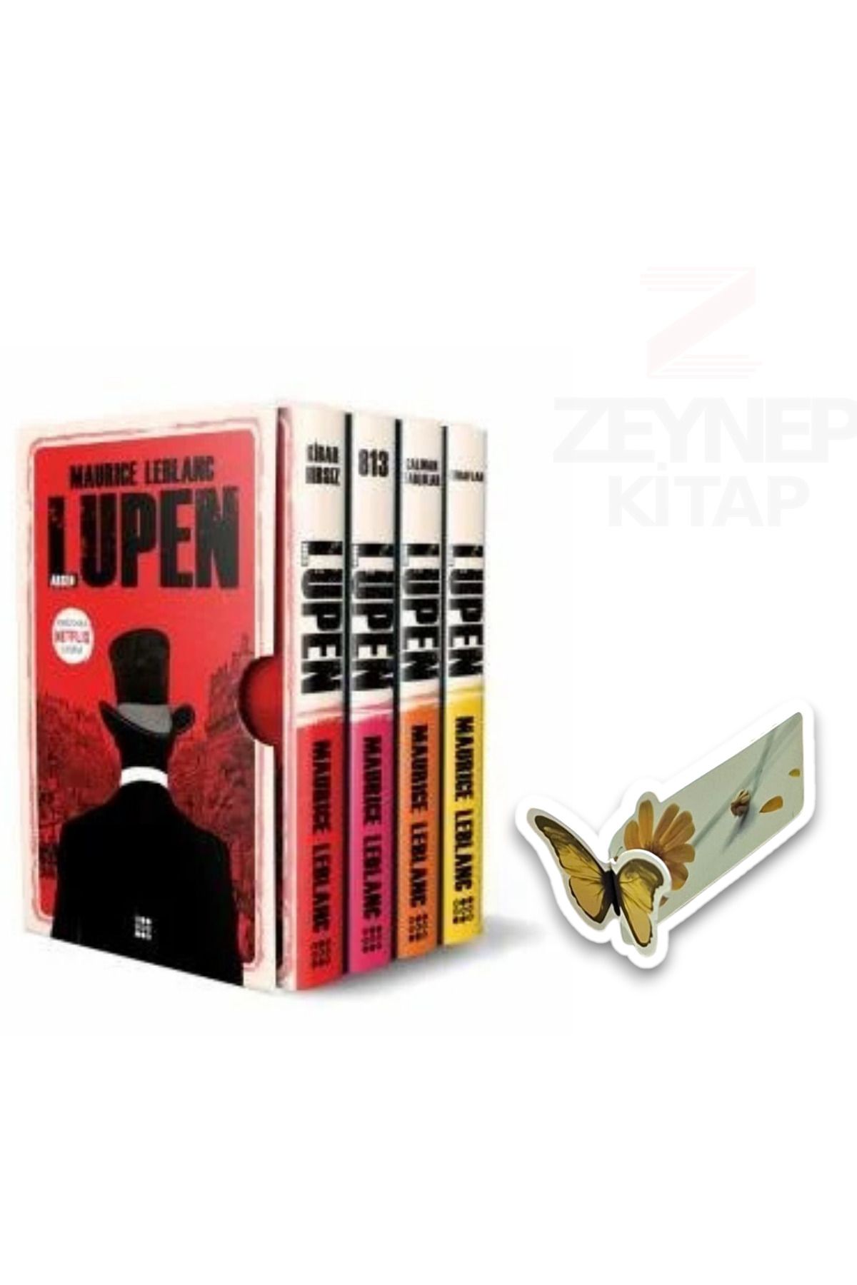 Dokuz Yayınları Arsen Lüpen Kırmızı Set 4 Kitap(Özel Tasarım Hareketli Kelebek Ayraç Hediye)