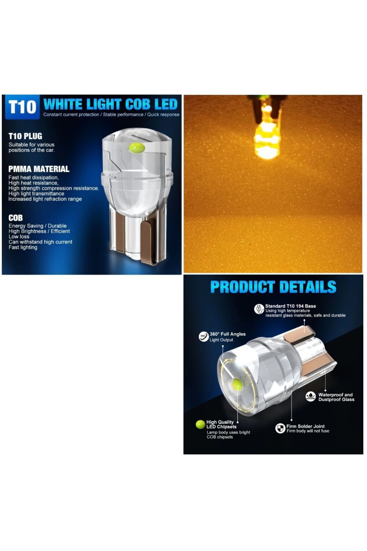 orco (2XADET) 1 TAKIM PROFESSIONAL T10 LED YELLOW T10 LED DİPSİZ AMPUL PROFOSYONEL COPILOT SERİ SARI