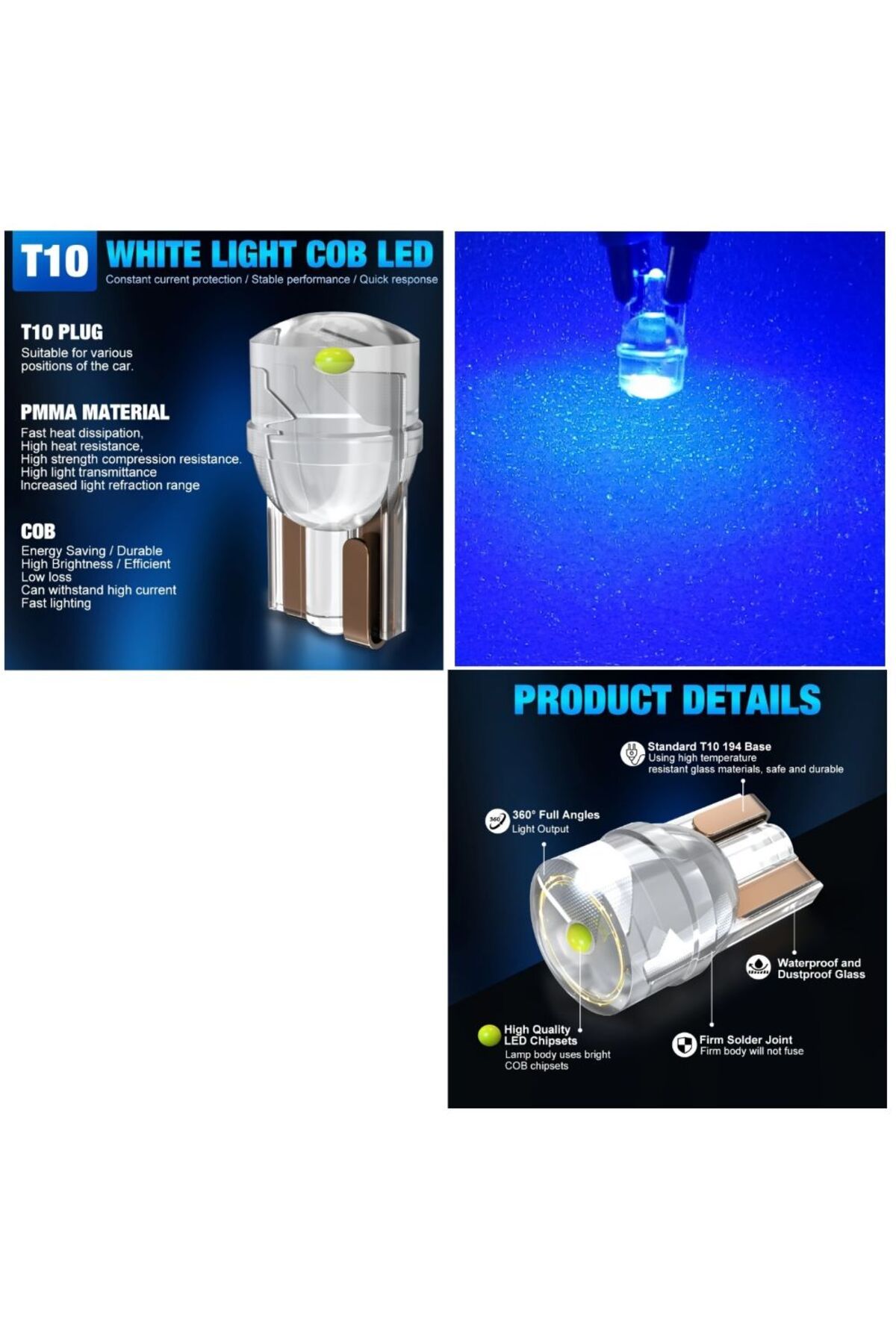 orco (2XADET) 1 TAKIM PROFESSIONAL T10 LED BLUE T10 LED DİPSİZ AMPUL PROFOSYONEL COPILOT SERİ MAVİ