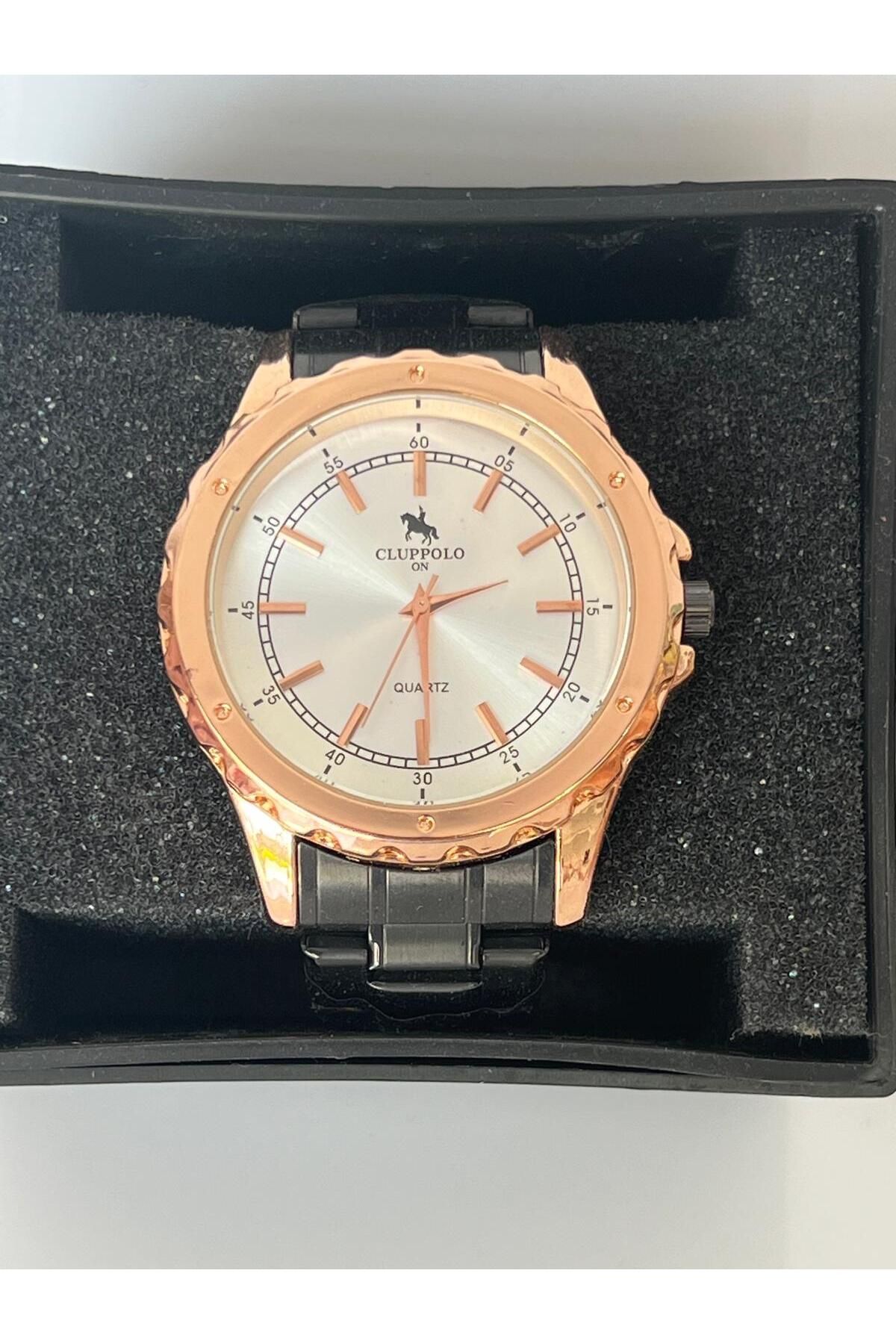 Meri Siyah kordon rosegold çelik kasa erkek saat