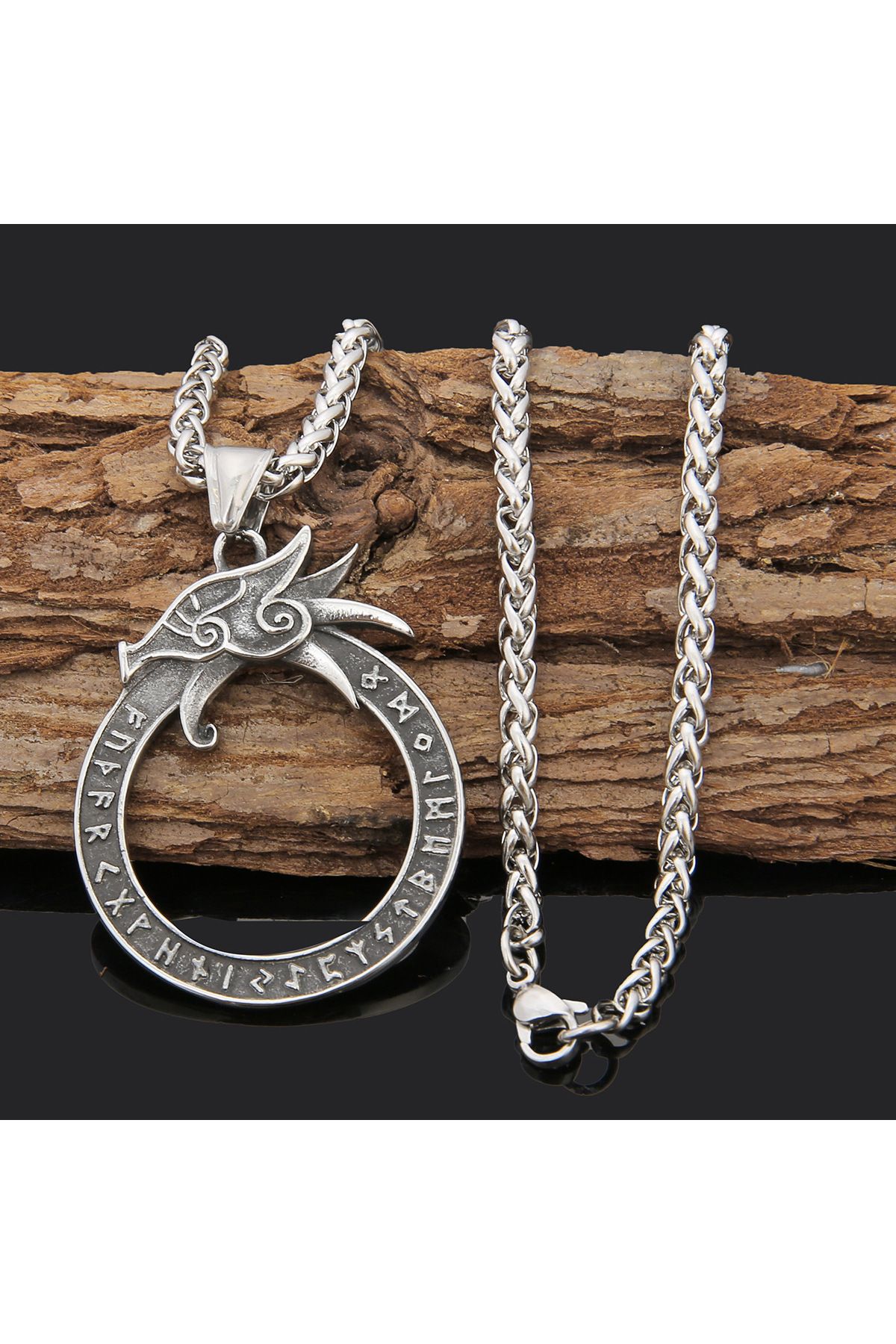 Viking Ouroboros Runik Alfabe İskandinav Mitolojisi 316L Kararmaz&Paslanmaz Çelik Kolye