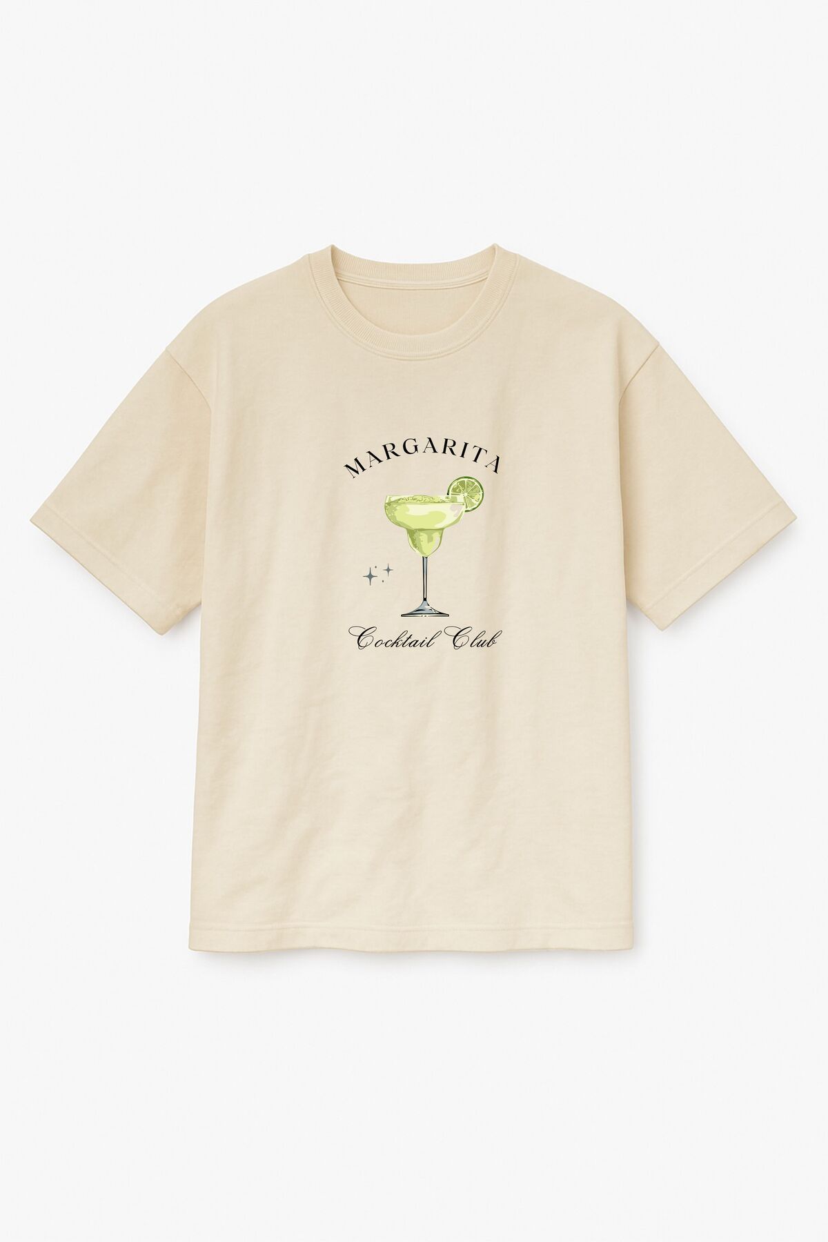 Altair Tr Bej Renk Oversize Coctail Club Margarita Koktely Baskılı Unisex Tişört T-Shirt