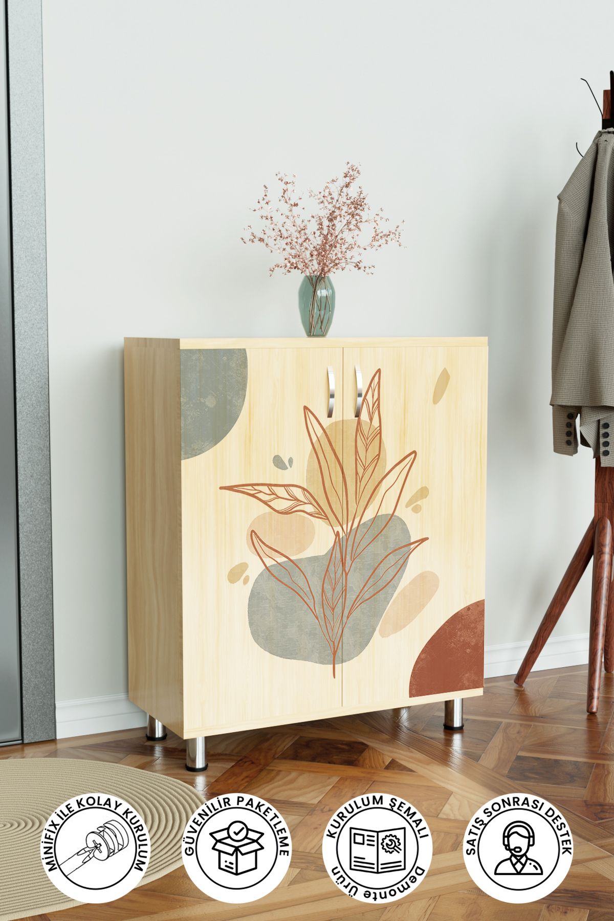 Hediyeler Kapında Minimal Leaf 4 Raflı Ayakkabılık Antre Hol Çok Amaçlı Ayakkabı Dolabı