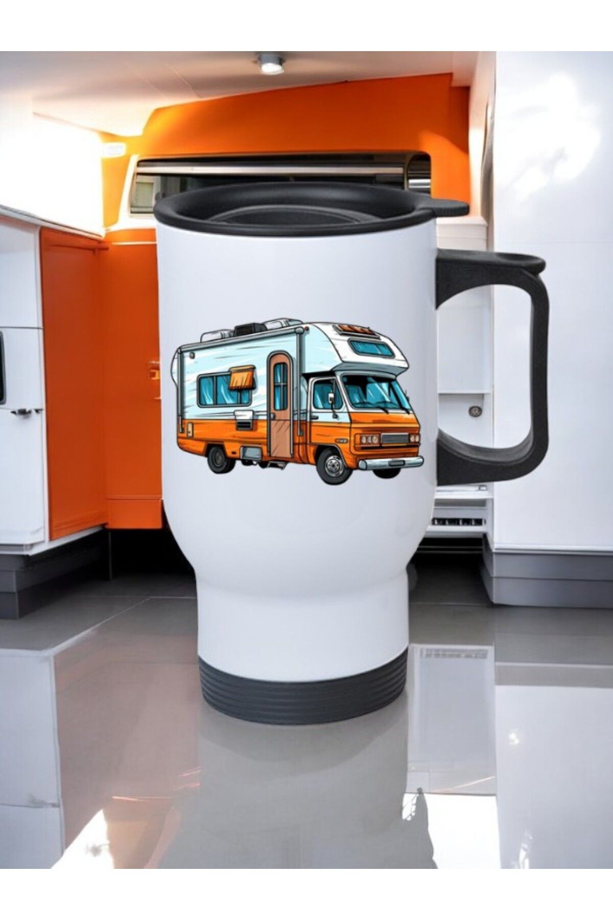lili hediyelik Karavan Baskılı Kulplu Çelik Bardak Termos 450 ml