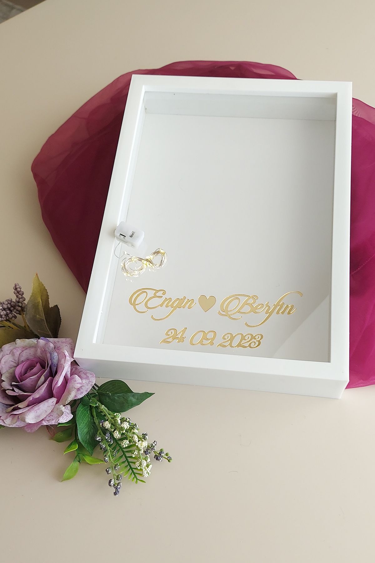 hobicehayaller-25x35 Cm Deep Memory Frame with Name and LEDs!New Fashion Rose Boxes!Engagement Flower Design! 6