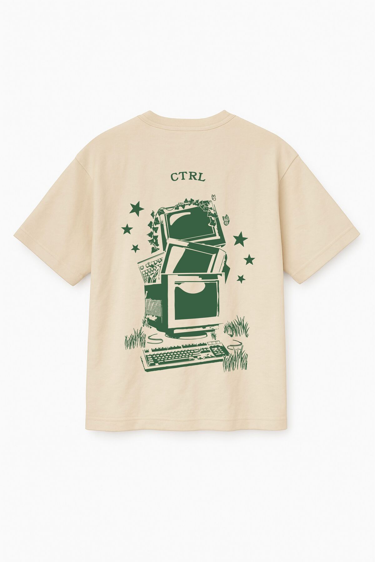 Altair Tr Bej Renk Oversize CTRL Baskılı Unisex Tişört T-Shirt