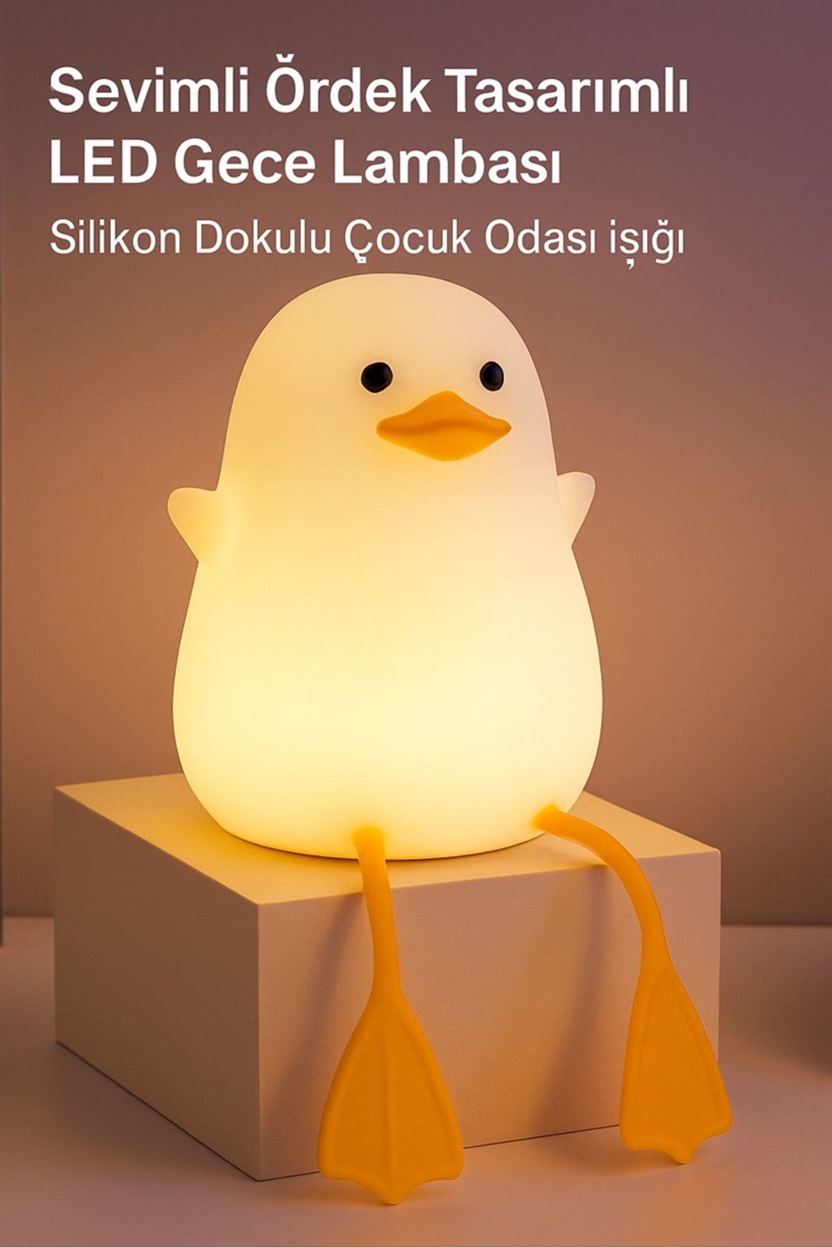 keyfisepet en keyifli sepet RGB Renk Değiştiren Ördek Gece Lambası – Silikon LED Işıklı, USB Şarjlı, Çocuk Odası için