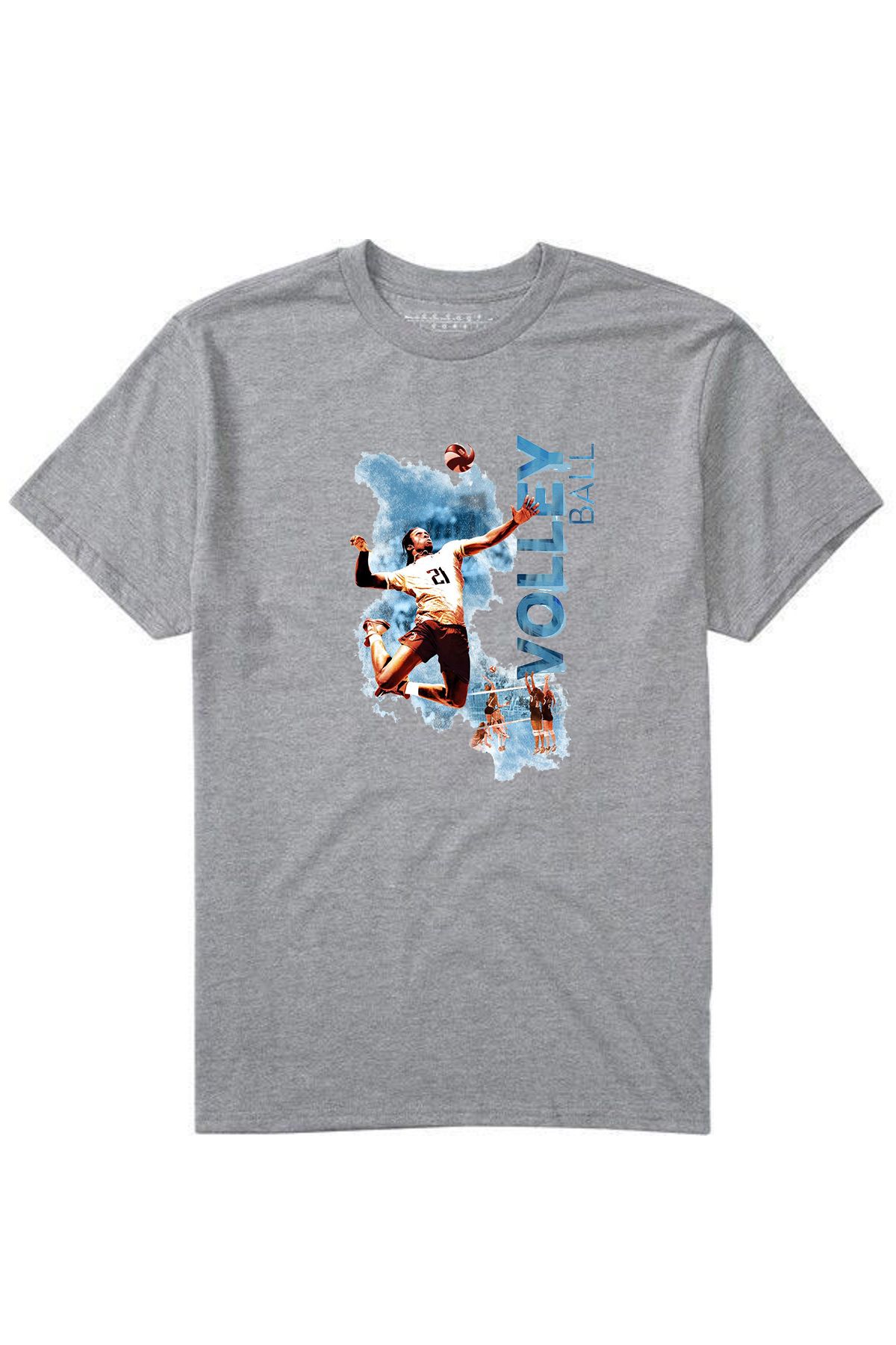 makiteks Voleybol Baskılı Erkek Kadın Unisex Bisiklet Yaka Baskılı T-shirt Beyaz Siyah Gri tişört