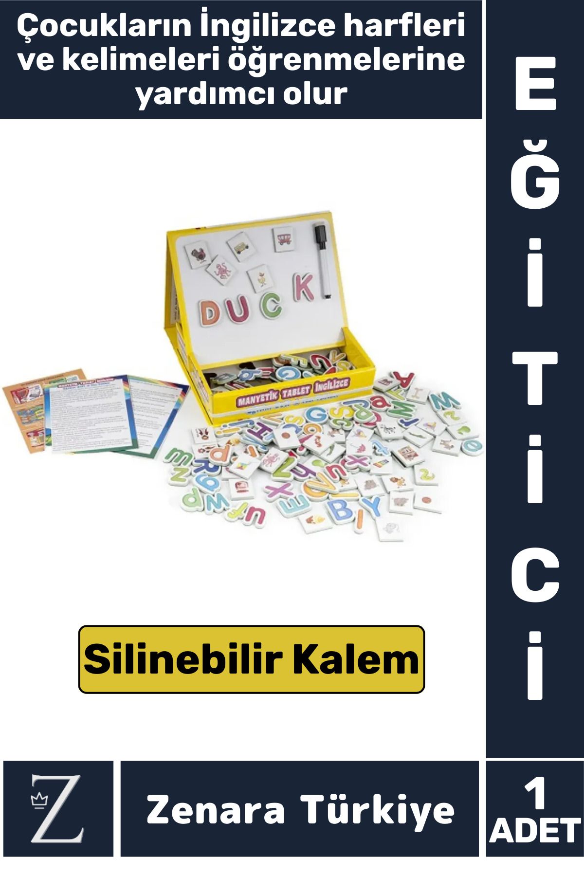 Zenara Eğitici Koordinasyon Harf Kelime Dil Öğreten Silinebilir Kalemli Eğlenceli MANYETİK TABLET İNGİLİZCE