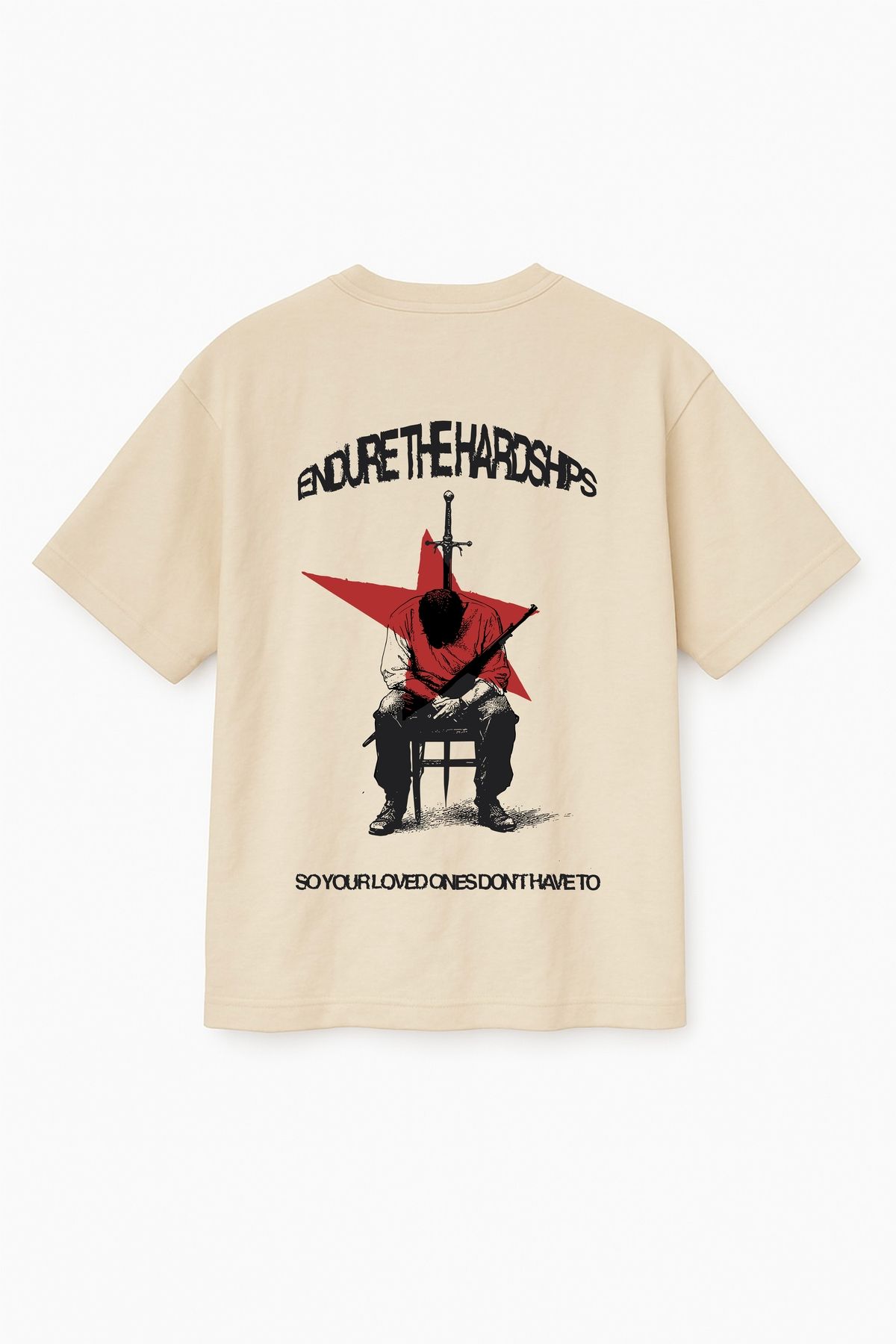 Altair Tr Bej Renk Oversize Endure The Hardships Baskılı Unisex Tişört T-Shirt