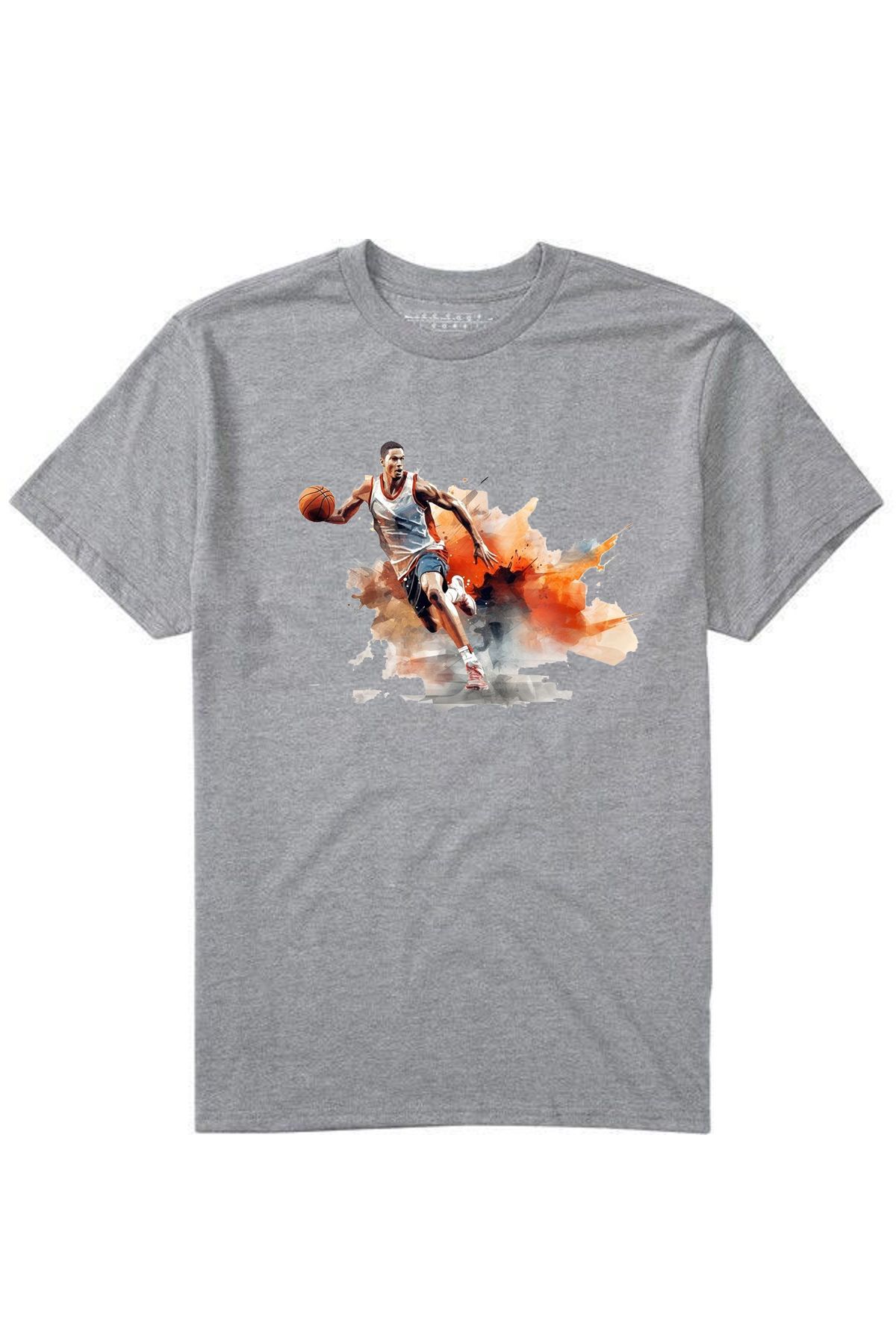 makiteks Baskılı Basketbol Erkek Kadın Unisex Bisiklet Yaka Baskılı T-shirt Beyaz Siyah Gri tişört