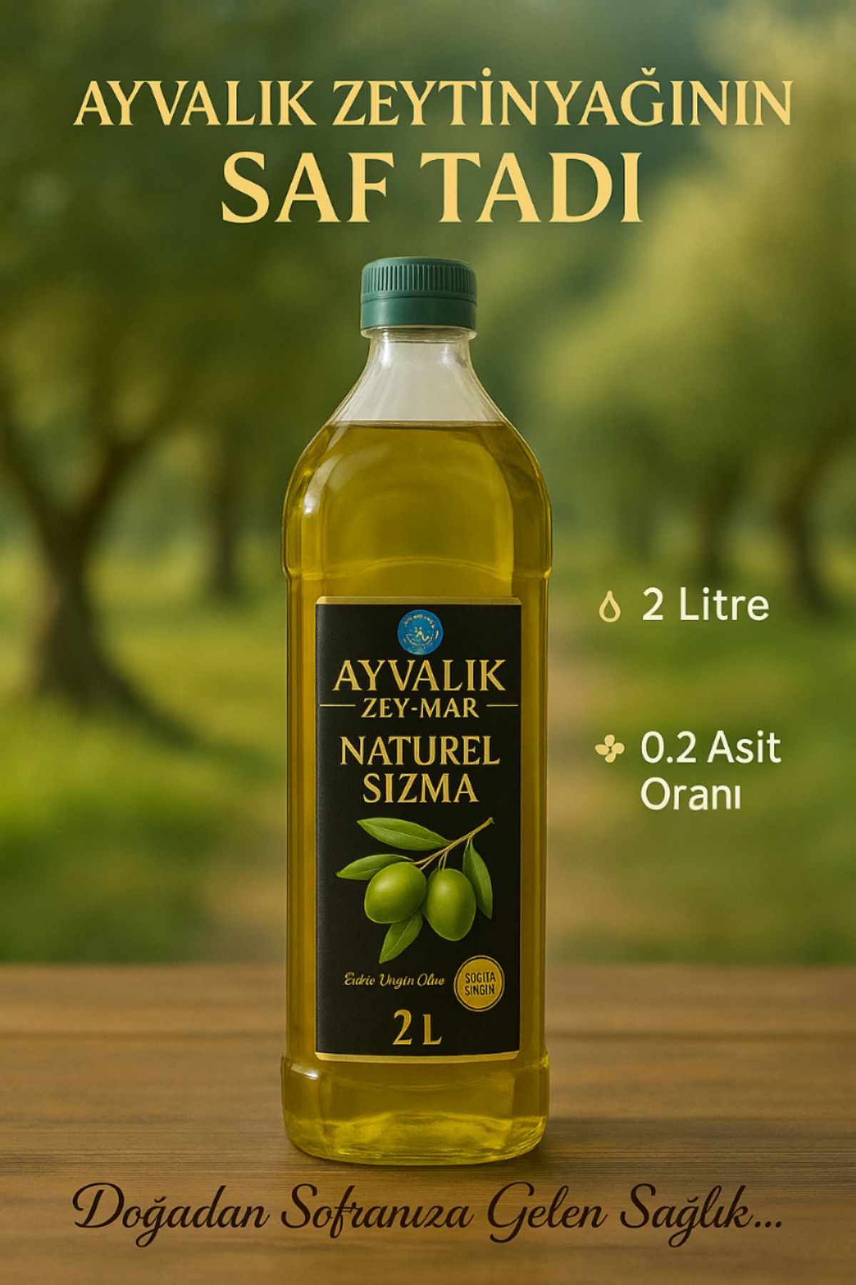 ORGANİK VADİ Zey-mar Zeytin Yağı 2 Lt | Soğuk Sıkım | 0,2 Asit Oranı |