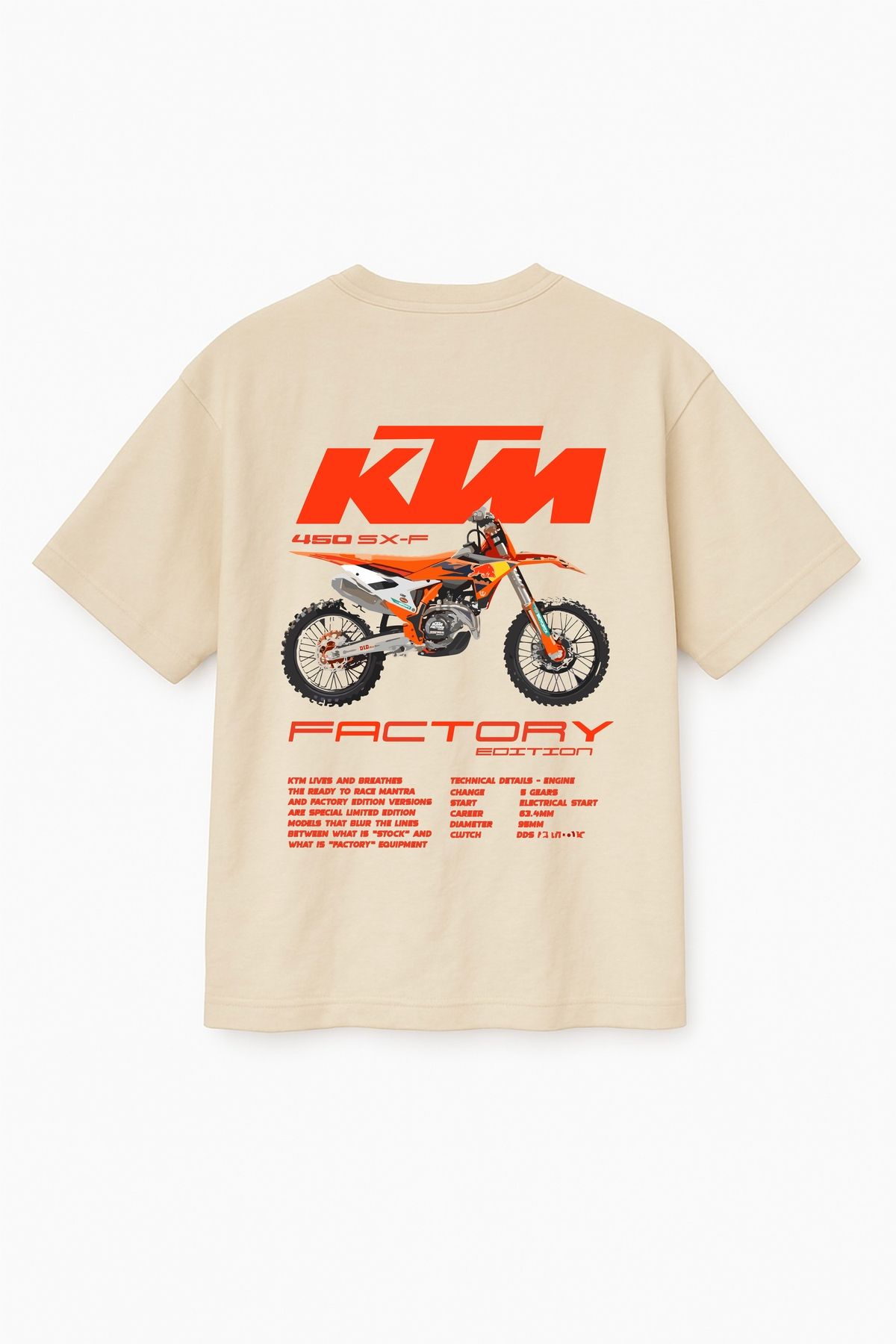 Altair Tr Bej Renk Oversize KTM Motosiklet Baskılı Unisex Tişört T-Shirt