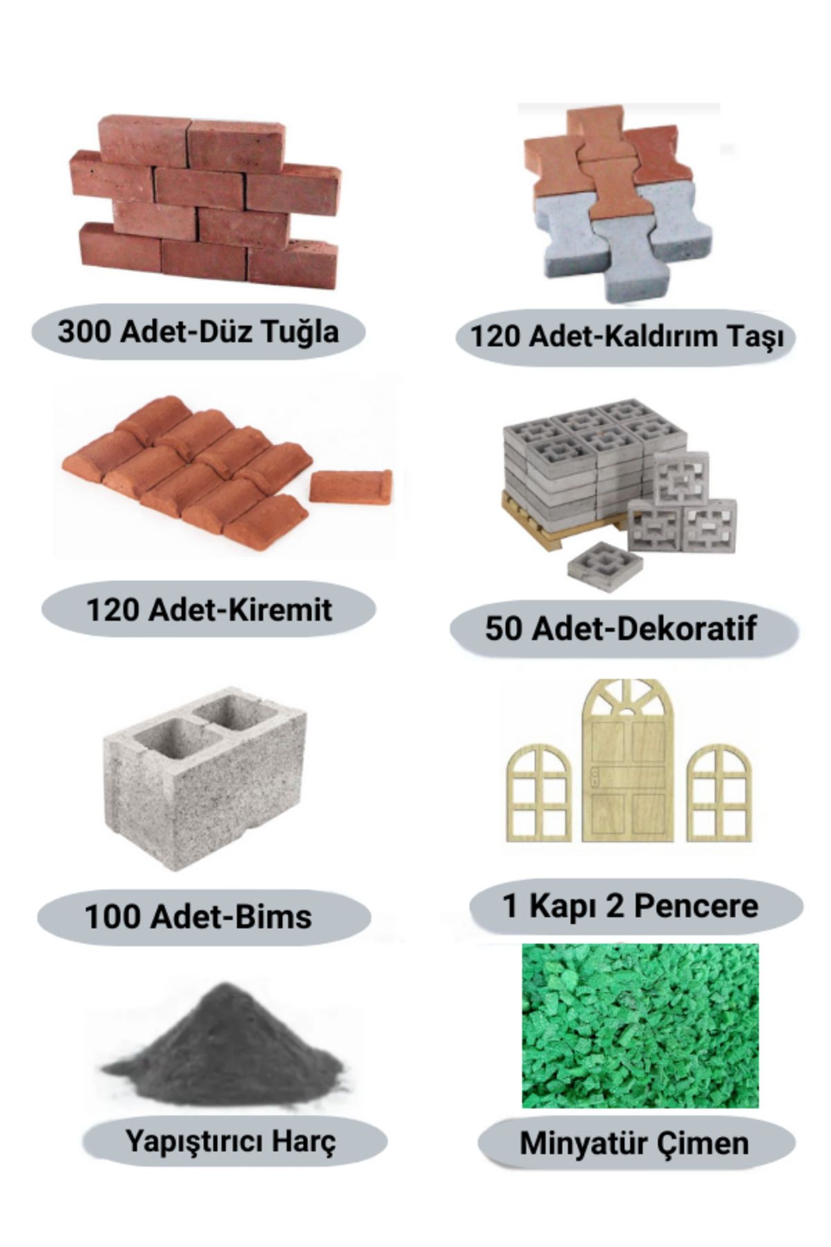 Demir Yapım Minyatür 3 Delikli İnşaat Seti (Kaldırım Taşlı+Çimenli)
