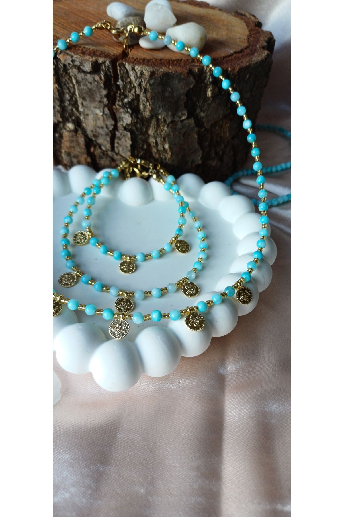 Jewerly Mavi kolye halhal bileklik takımı