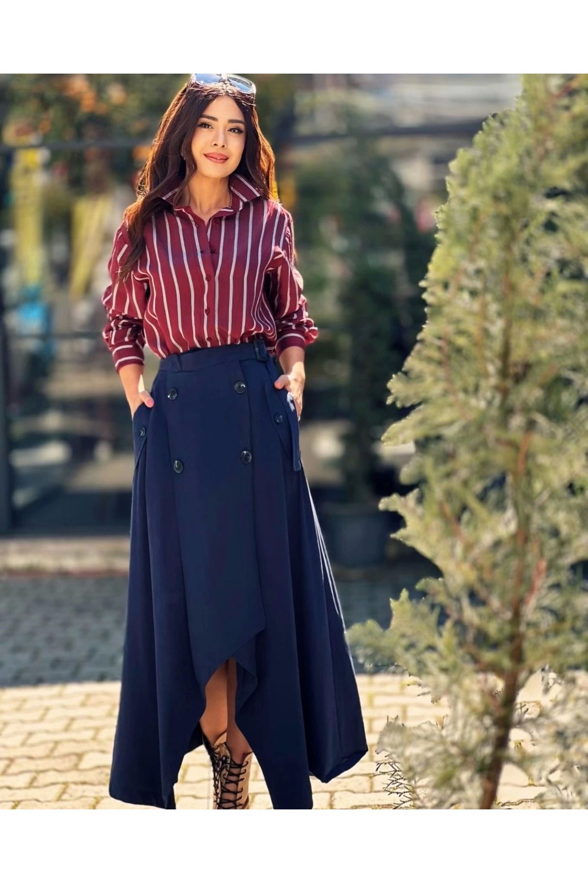 Style BORDO ÇİZGİLİ GÖMLEK