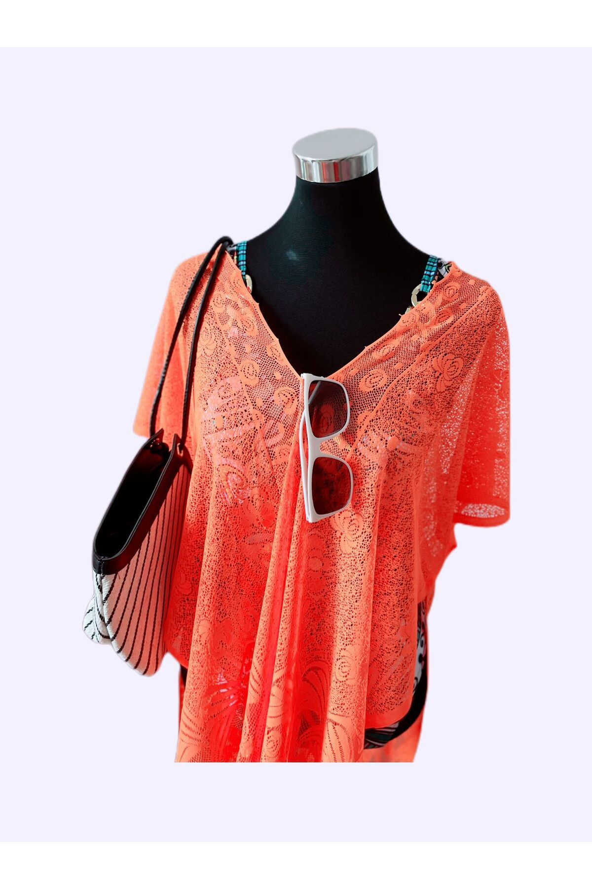 h&c bag butik PAREO DANTELLİ ÇİÇEK DESEN TURUNCU PLAJ GİYSİSİ