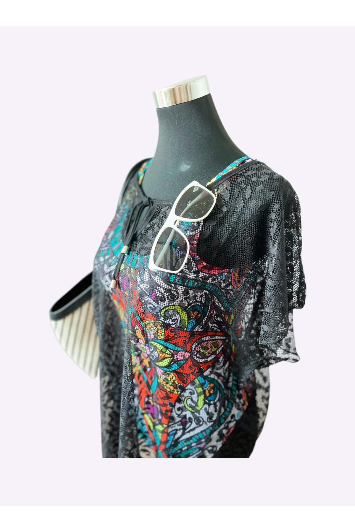 h&c bag butik SİYAH DANTELLİ PAREO BAĞLANABİLİR YAKA PAREO